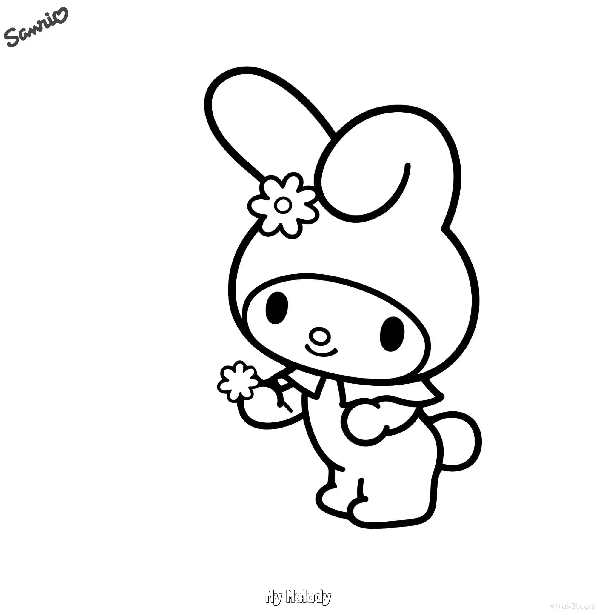 免费 手持小花的美乐蒂可爱涂色页 - 幼儿启蒙免费打印 简笔画涂色页