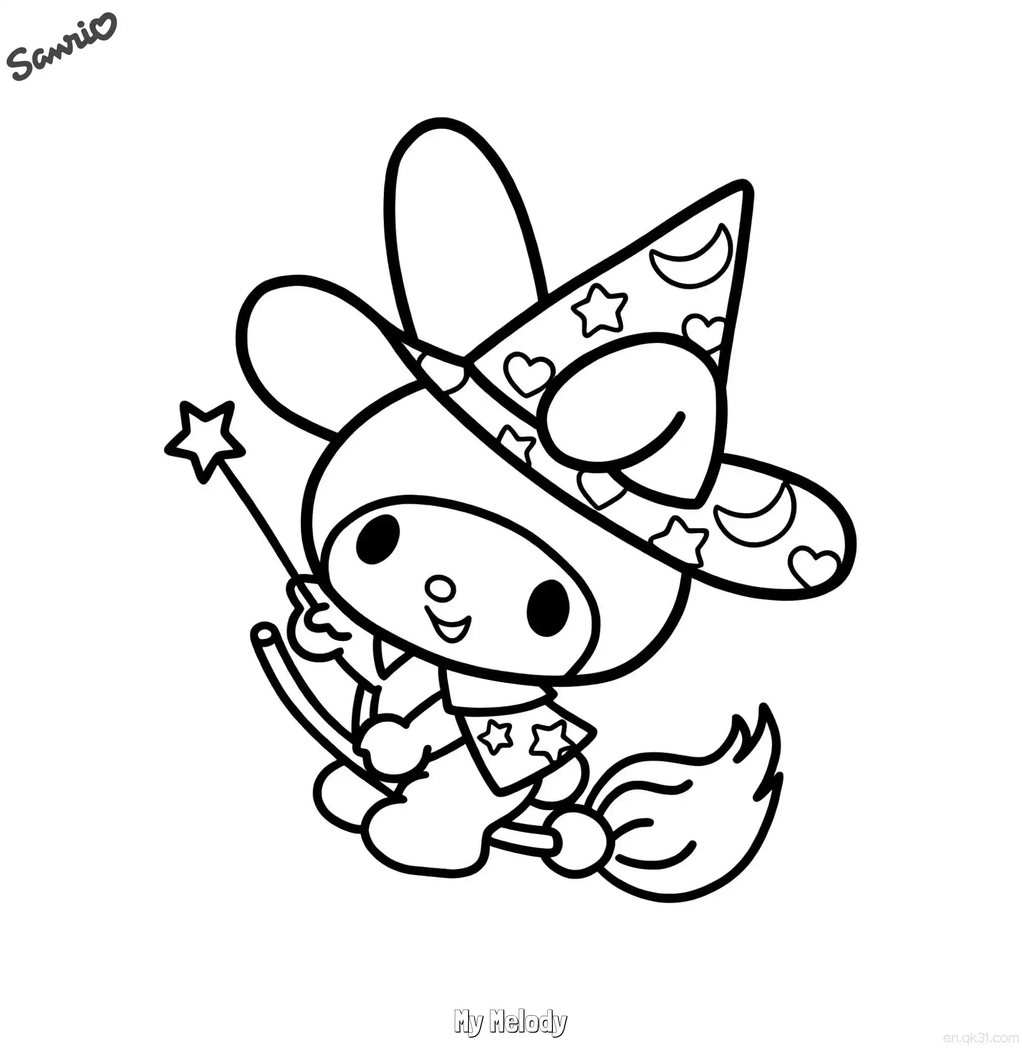 免费 万圣节女巫美乐蒂趣味涂色页 - 免费节日打印 简笔画涂色页