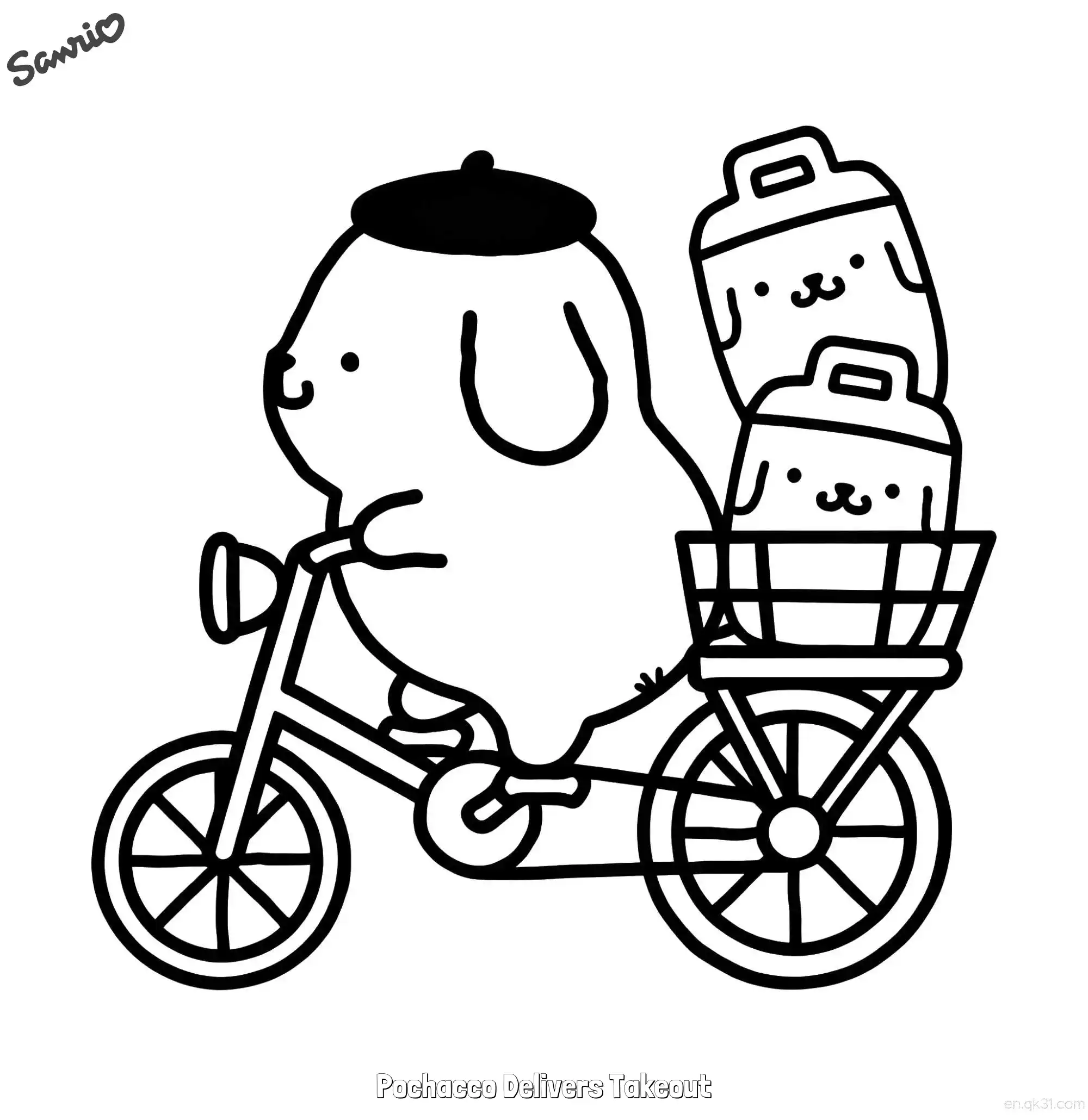 免费 送外卖布丁狗 简笔画 素描 涂鸦 - 免费可打印三丽鸥 下载PDF 简笔画涂色页