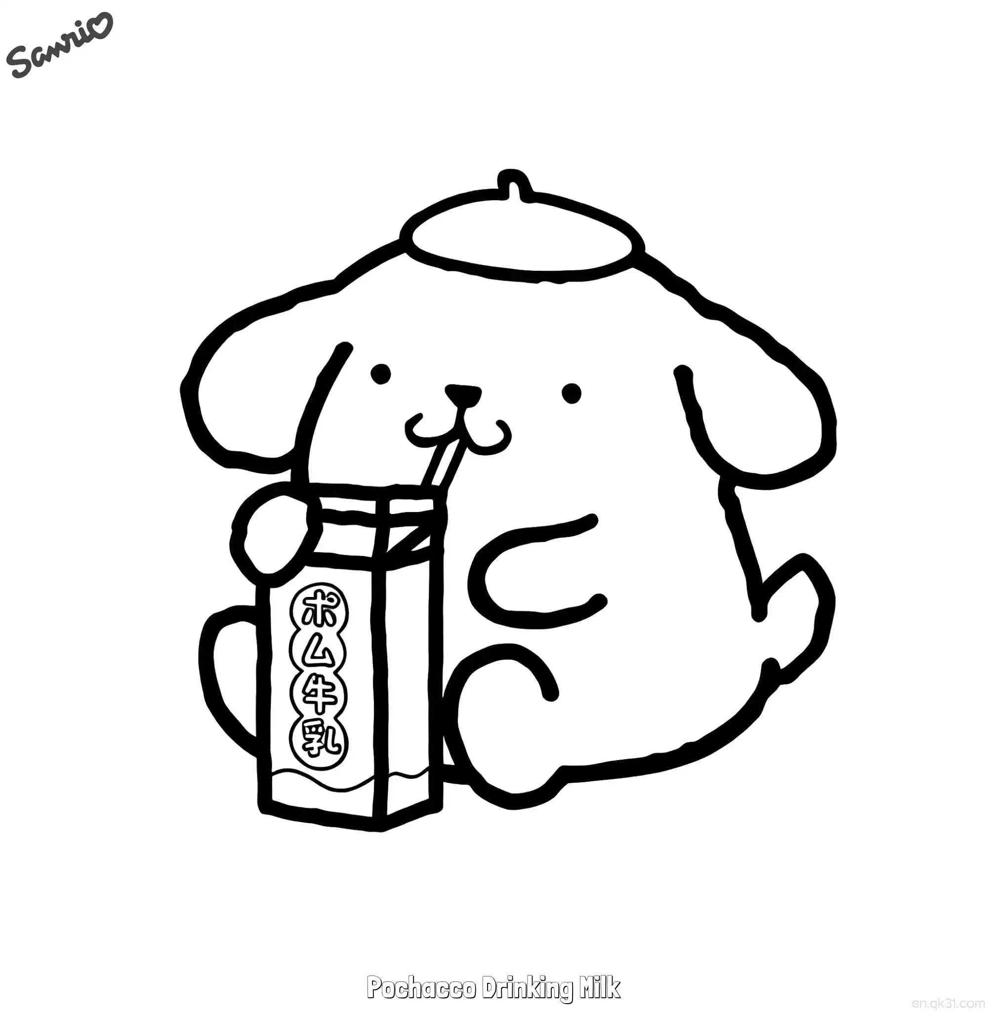 免费 喝牛奶布丁狗 简笔画 素描 涂鸦 - 免费可打印三丽鸥 下载PDF 简笔画涂色页