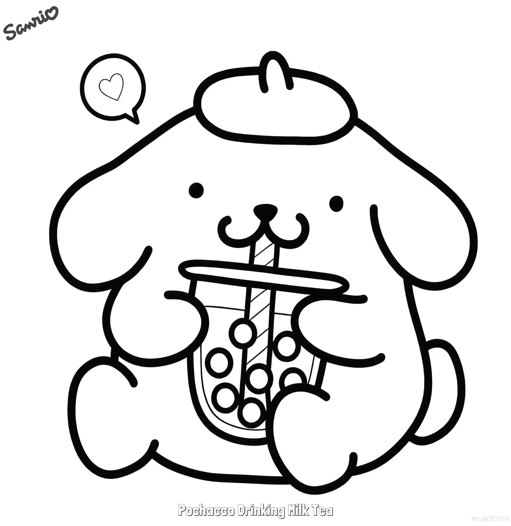 免费 喝奶茶布丁狗 简笔画 素描 涂鸦 - 免费可打印三丽鸥 下载PDF 简笔画涂色页