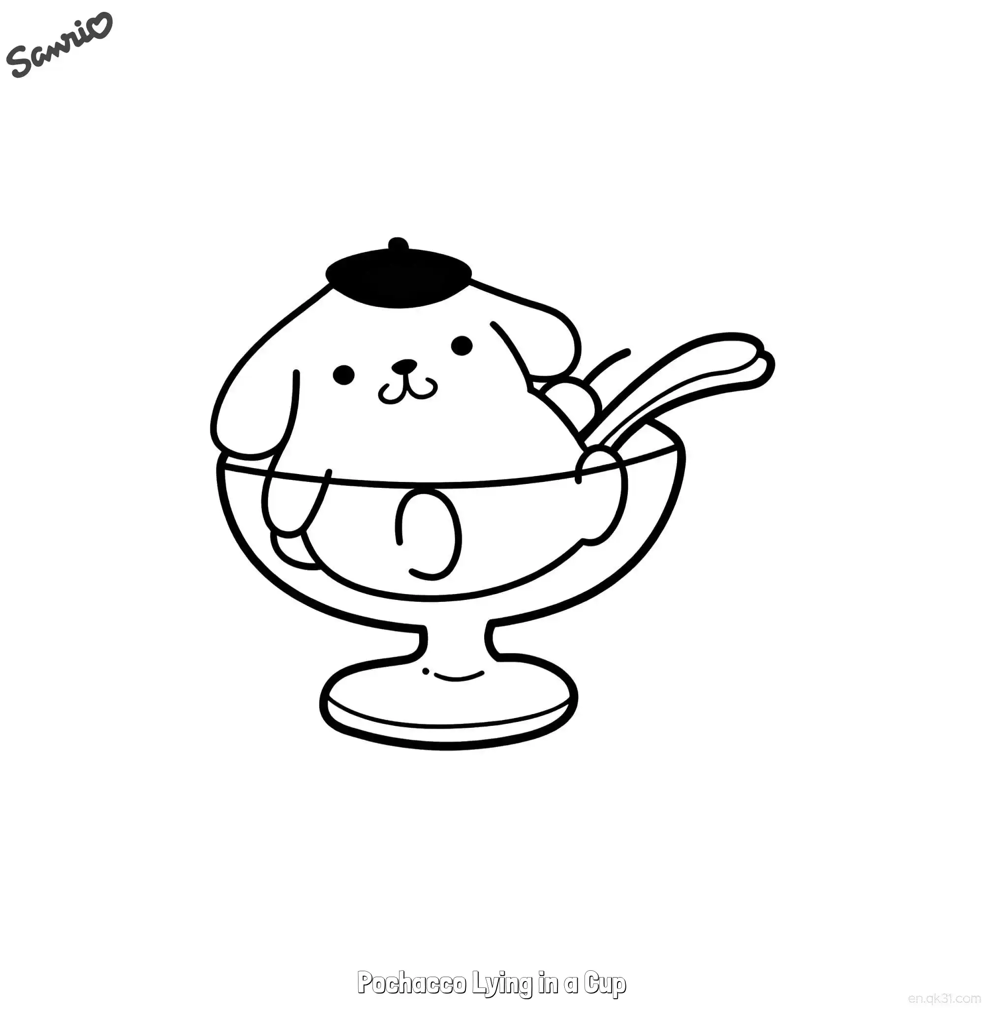 免费 杯子里布丁狗 简笔画 素描 涂鸦 - 免费可打印三丽鸥 下载PDF 简笔画涂色页