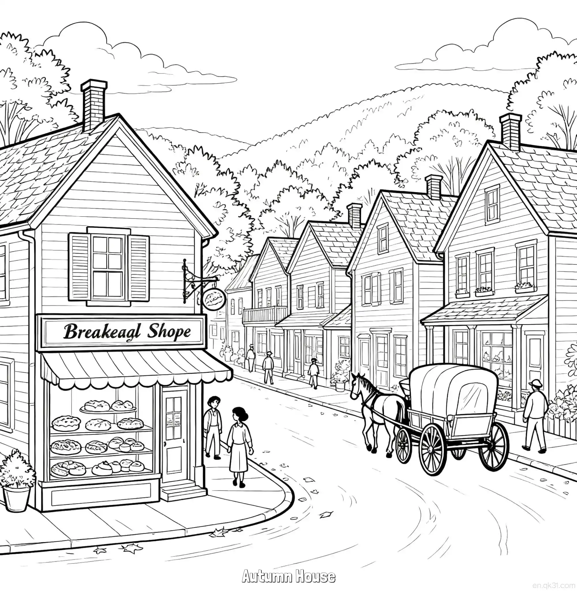 免费 秋日小屋 1简笔画 素描 涂鸦 - 免费可打印秋季 下载PDF 简笔画涂色页