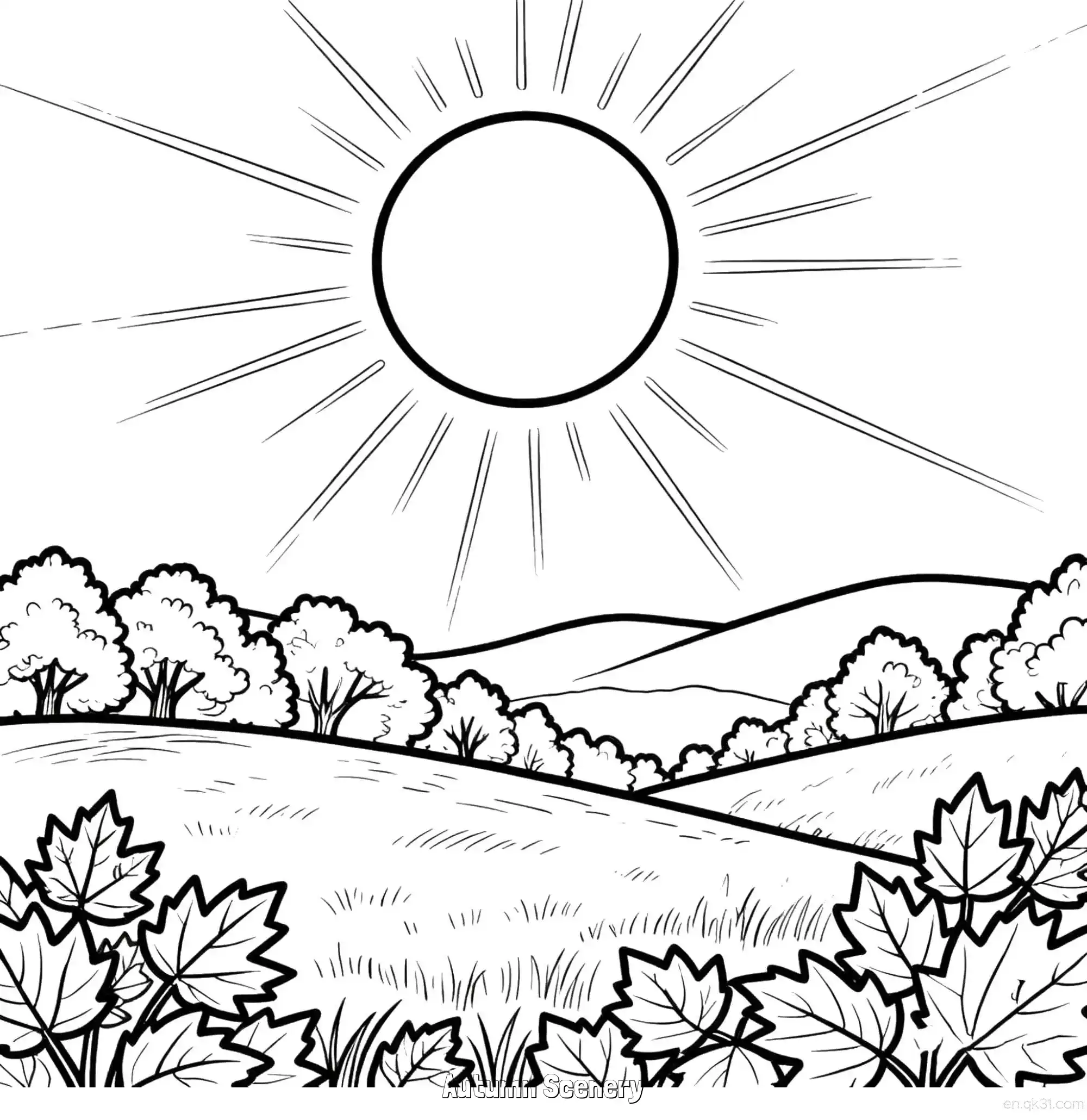 免费 秋天的风景 19简笔画 素描 涂鸦 - 免费可打印秋季 下载PDF 简笔画涂色页
