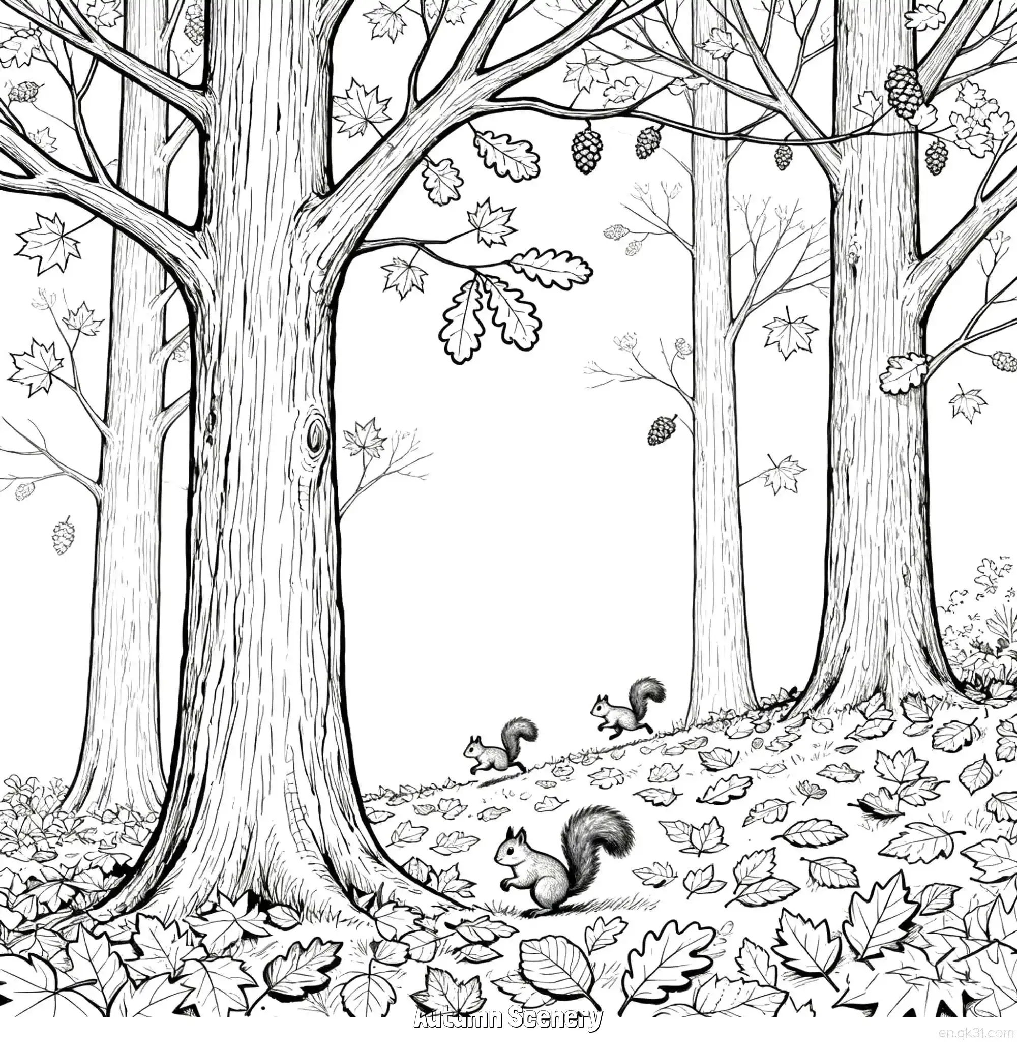 免费 秋天的风景 2简笔画 素描 涂鸦 - 免费可打印秋季 下载PDF 简笔画涂色页