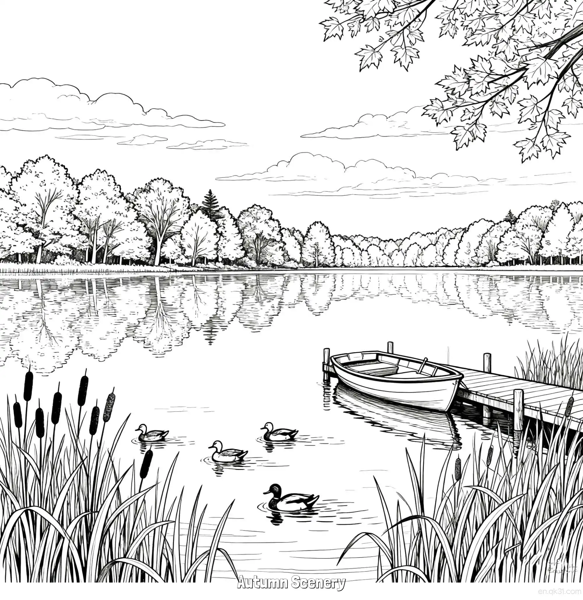 免费 秋天的风景 3简笔画 素描 涂鸦 - 免费可打印秋季 下载PDF 简笔画涂色页
