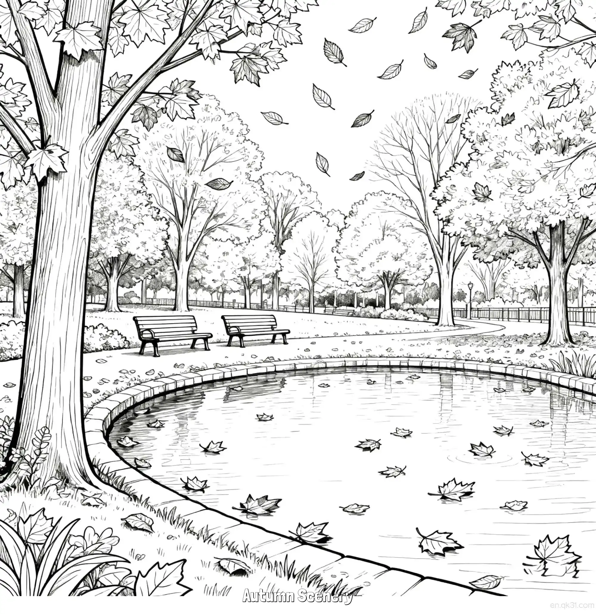 免费 秋天的风景 7简笔画 素描 涂鸦 - 免费可打印秋季 下载PDF 简笔画涂色页