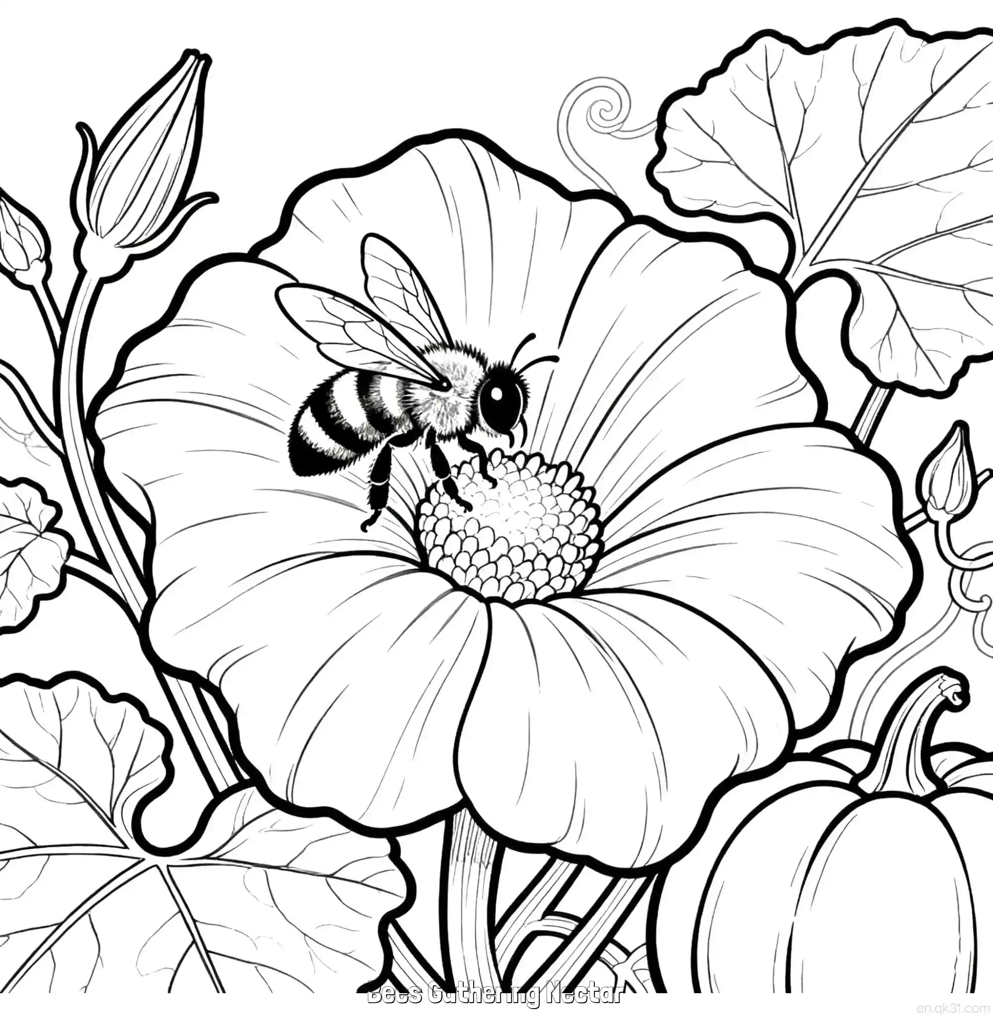免费 采集花蜜的蜜蜂 简笔画 素描 涂鸦 - 免费可打印秋季 下载PDF 简笔画涂色页