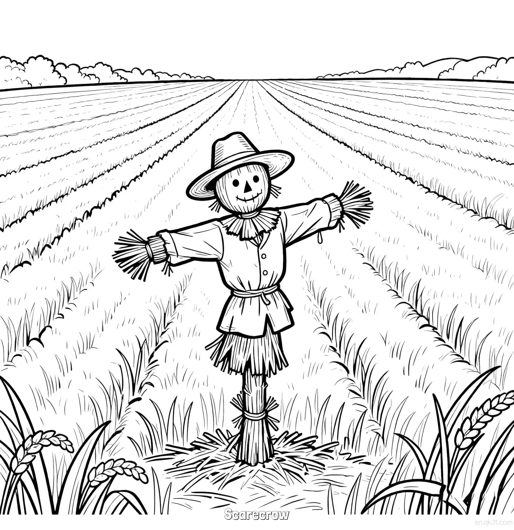免费 稻草人 2简笔画 素描 涂鸦 - 免费可打印秋季 下载PDF 简笔画涂色页