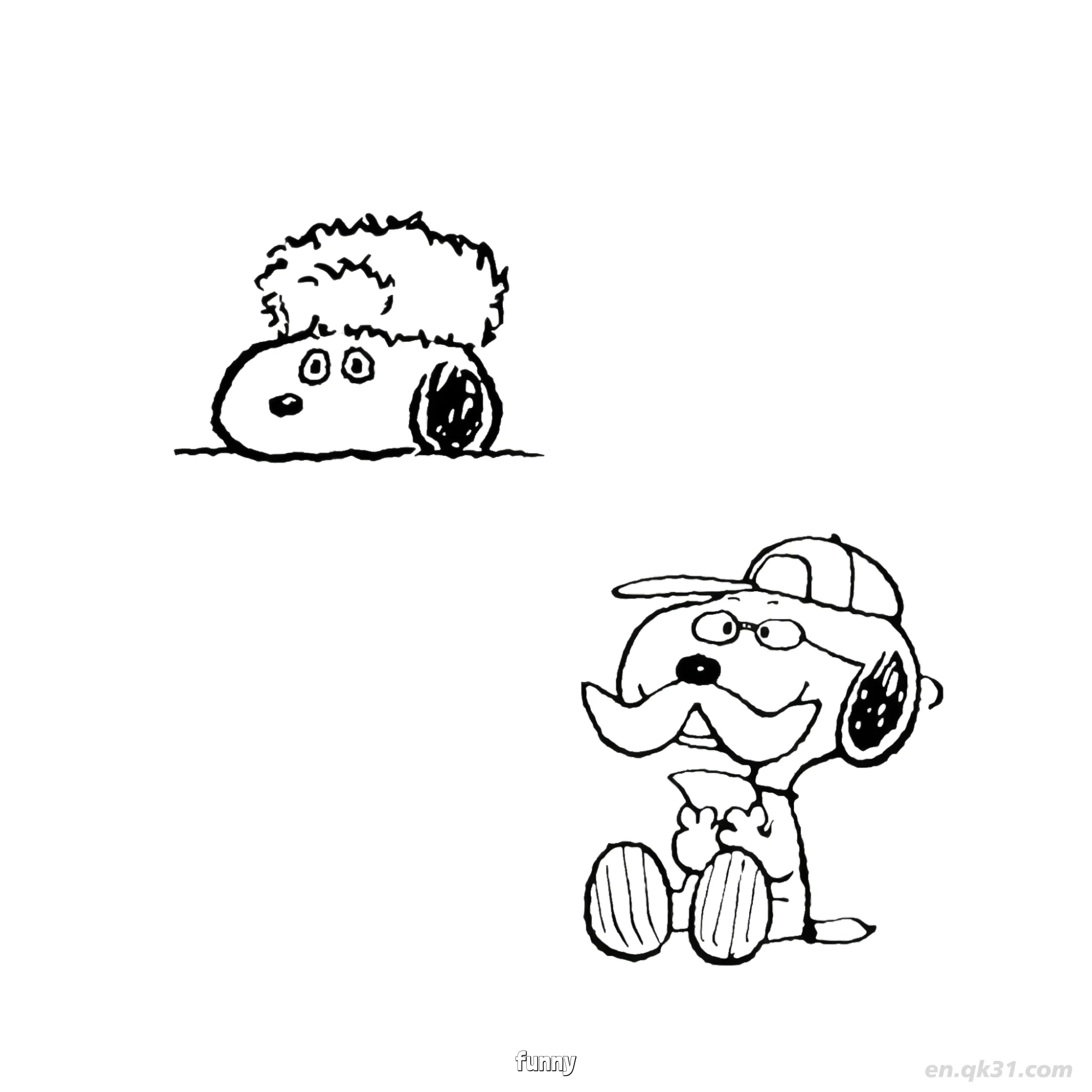 免费 搞笑史努比狗狗二人组涂色页 简笔画涂色页
