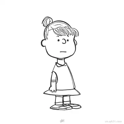 马尾女孩站立涂色页 – 免费可打印简笔画涂色画