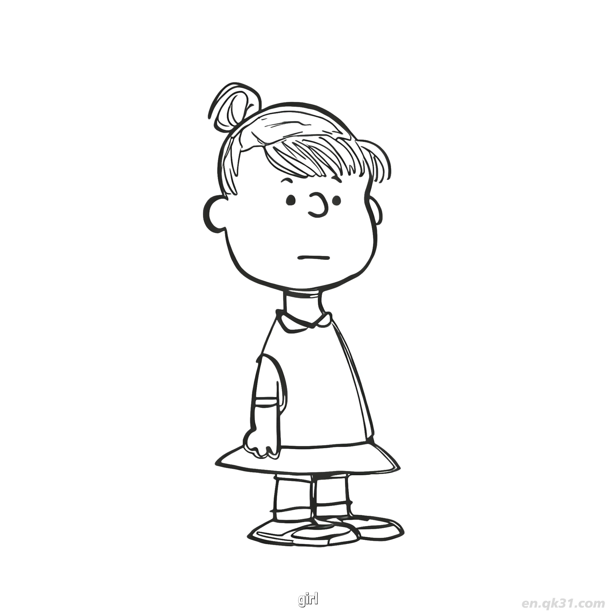 免费 马尾女孩站立涂色页 简笔画涂色页