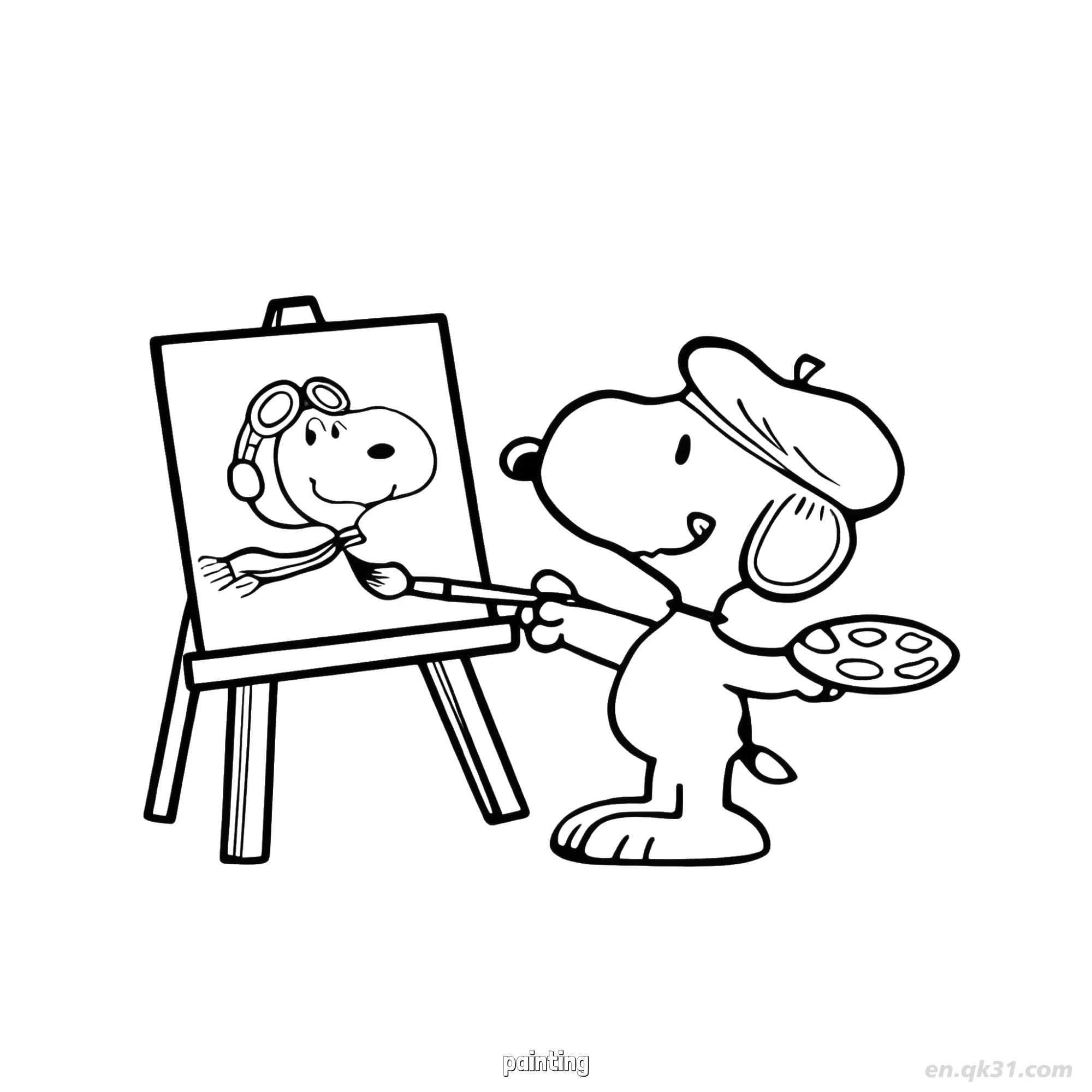 免费 史努比画王牌飞行员涂色页 简笔画涂色页