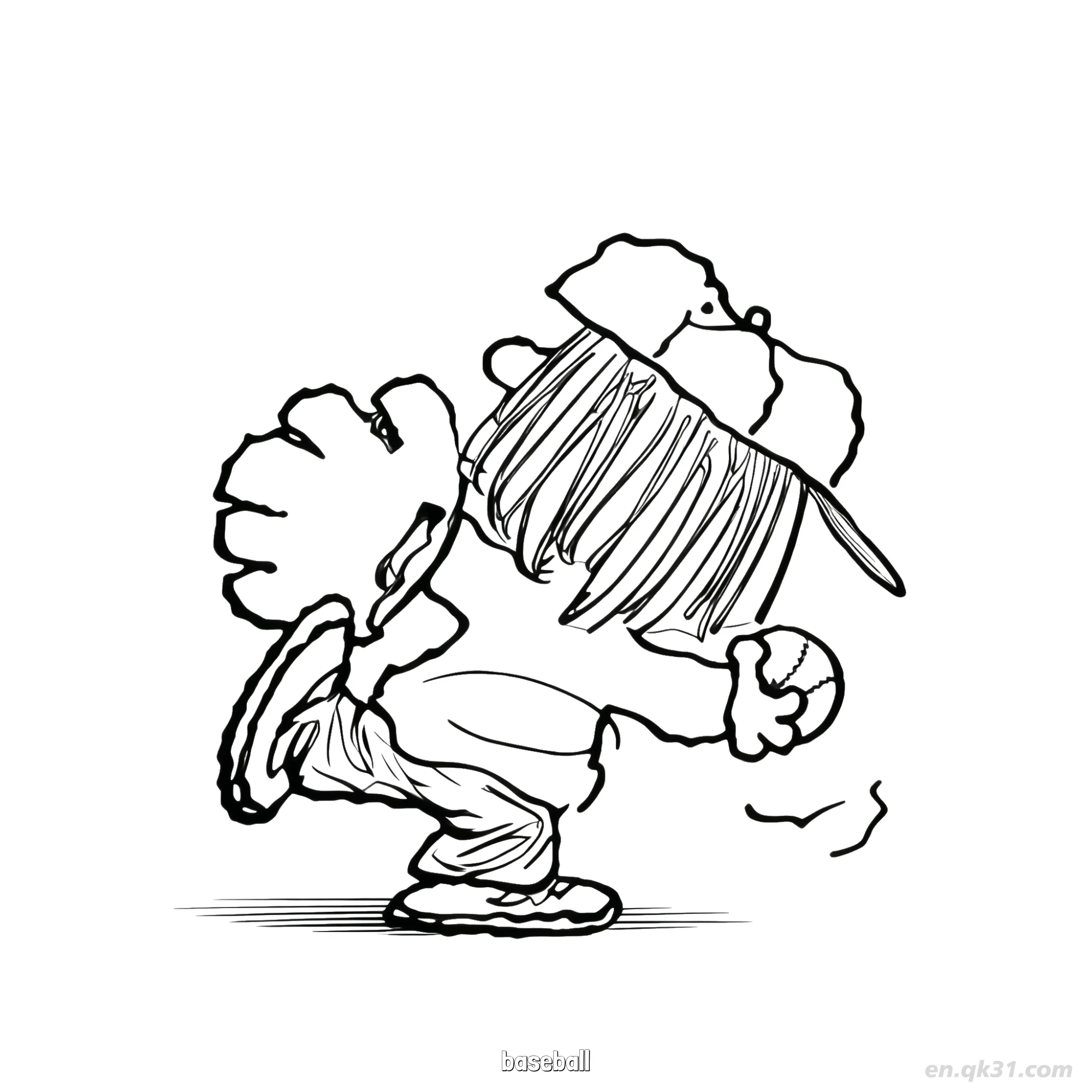 免费 史努比棒球投掷涂色页 简笔画涂色页