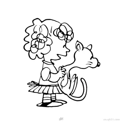 史努比女孩抱猫涂色页 – 免费可打印简笔画涂色画