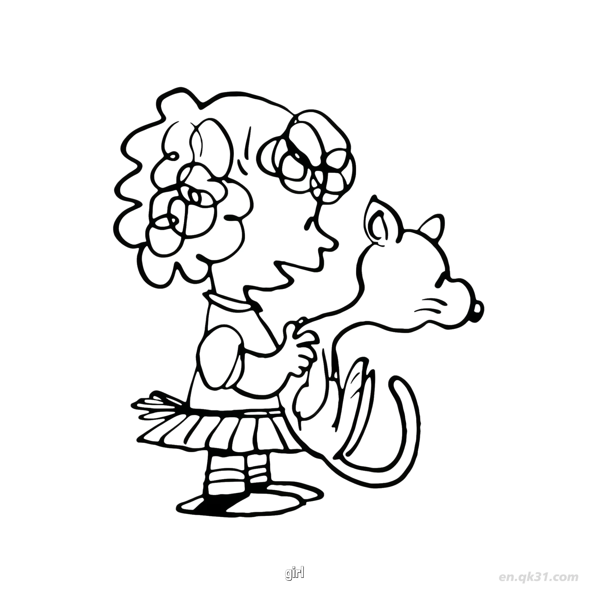 免费 史努比女孩抱猫涂色页 简笔画涂色页