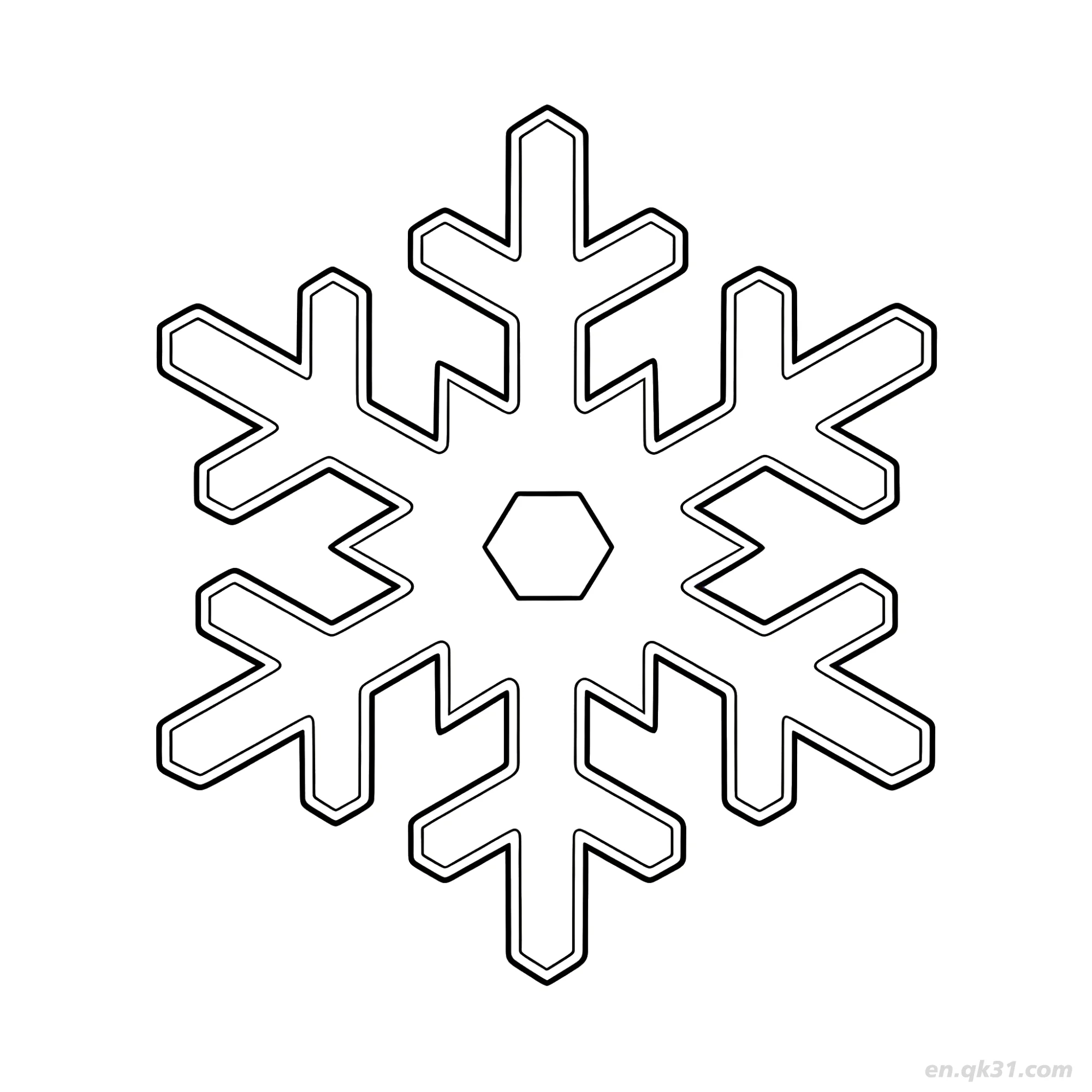 免费 棱角分支雪花涂色页 简笔画涂色页