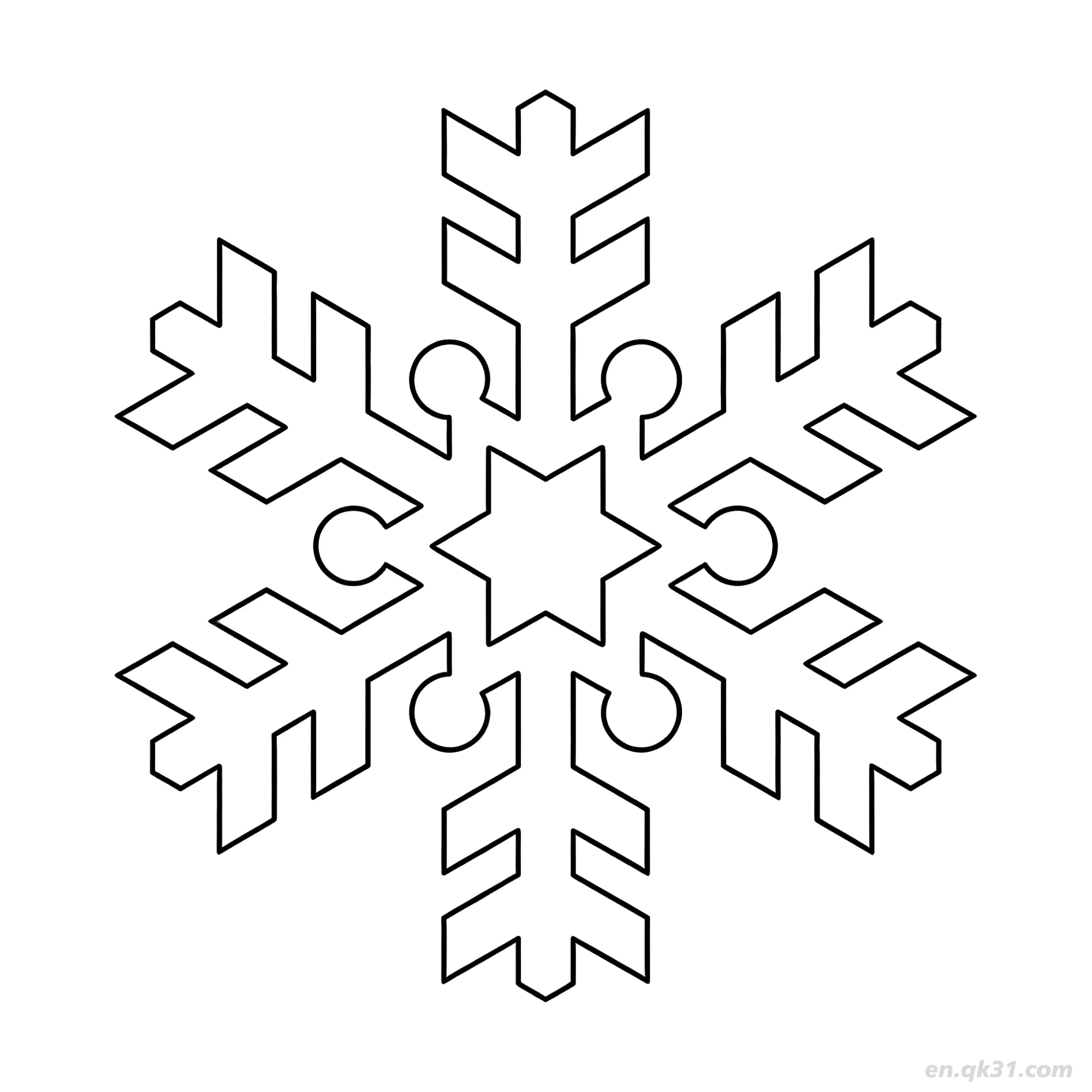 免费 箭头星形雪花涂色页 简笔画涂色页