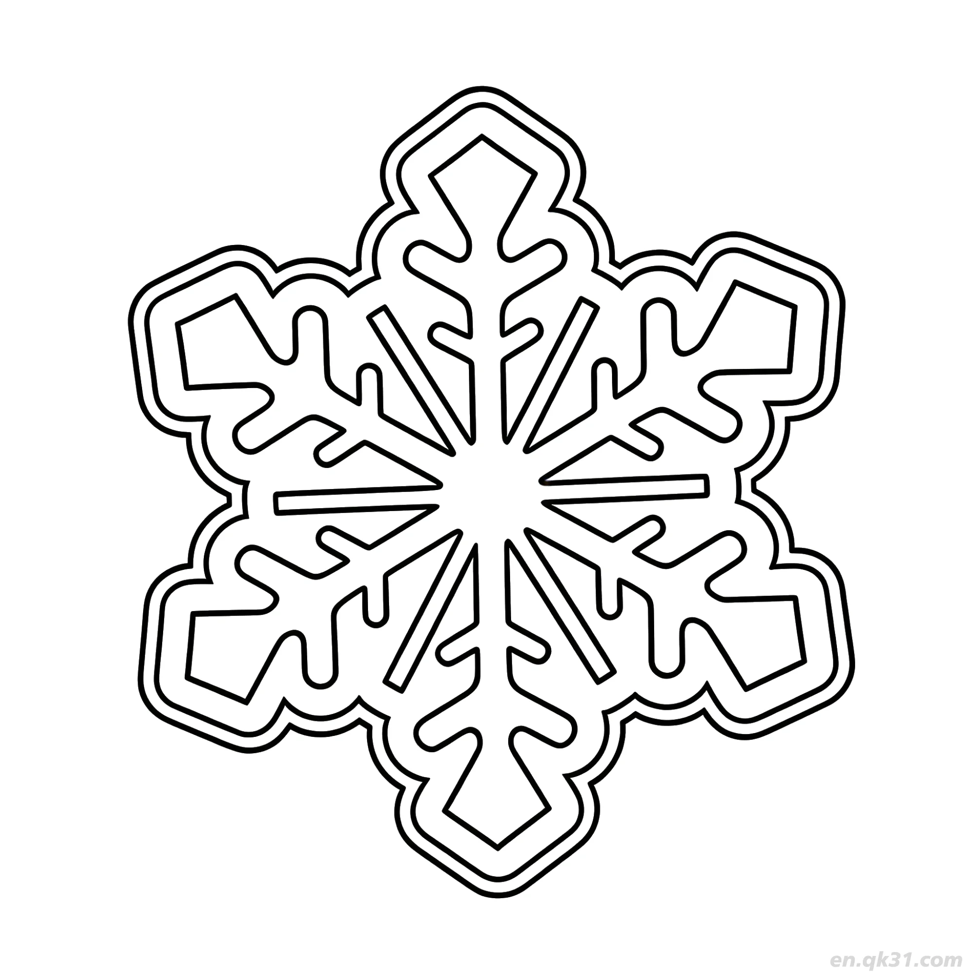 免费 粗边雪花涂色页 简笔画涂色页