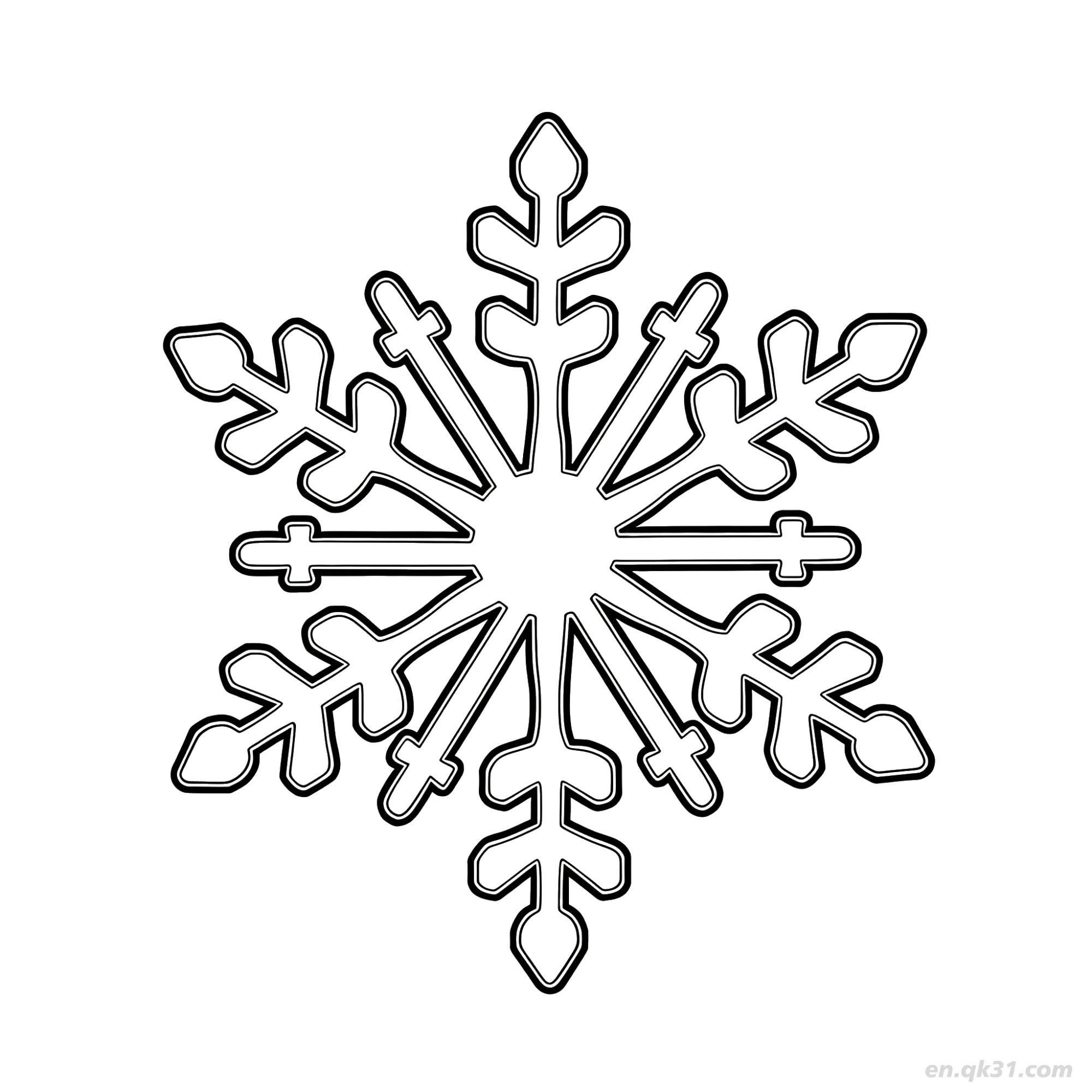 免费 几何雪花涂色页 简笔画涂色页