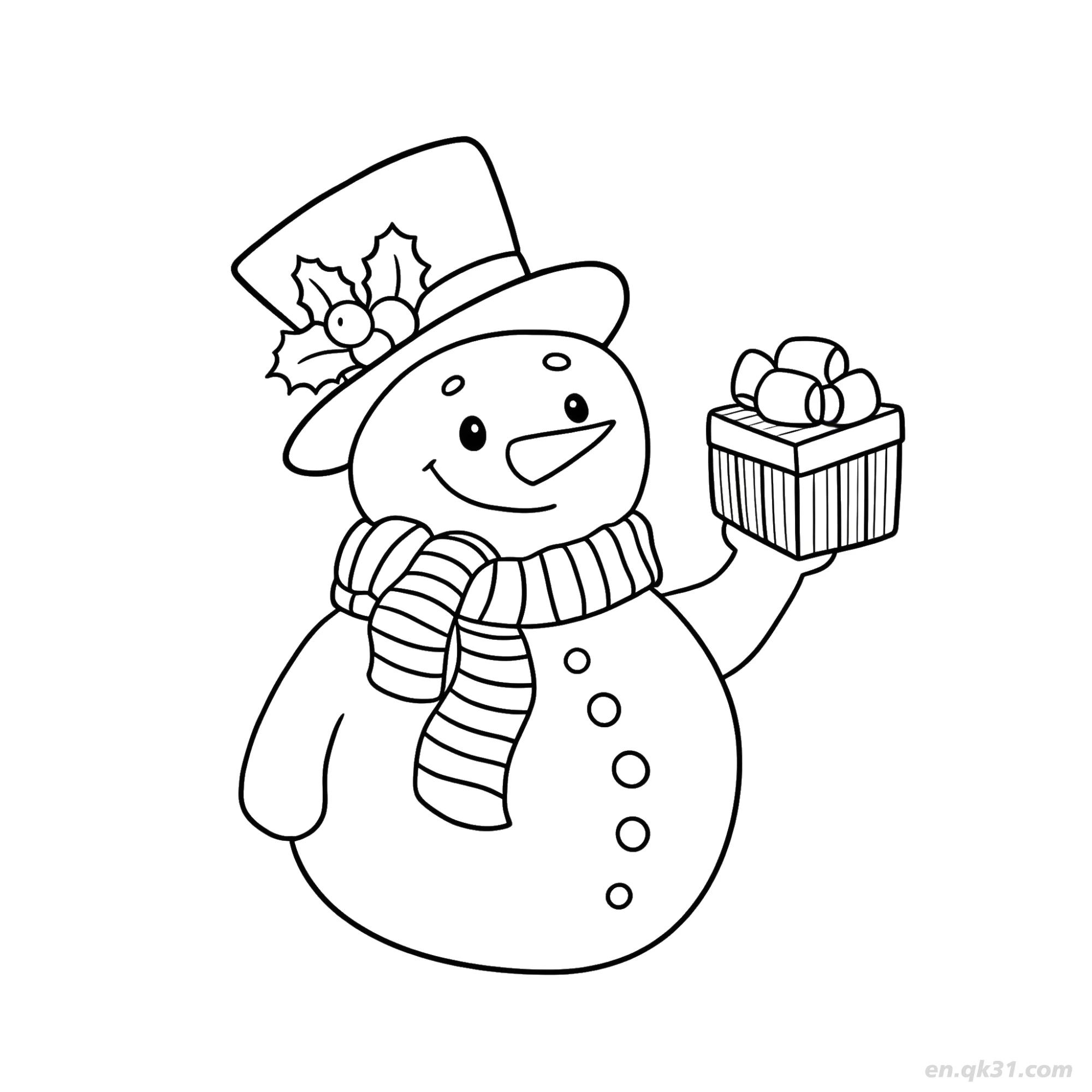 快乐雪人送礼涂色页简笔画涂色画 – 为儿童和成人提供的免费可打印简笔画涂色画