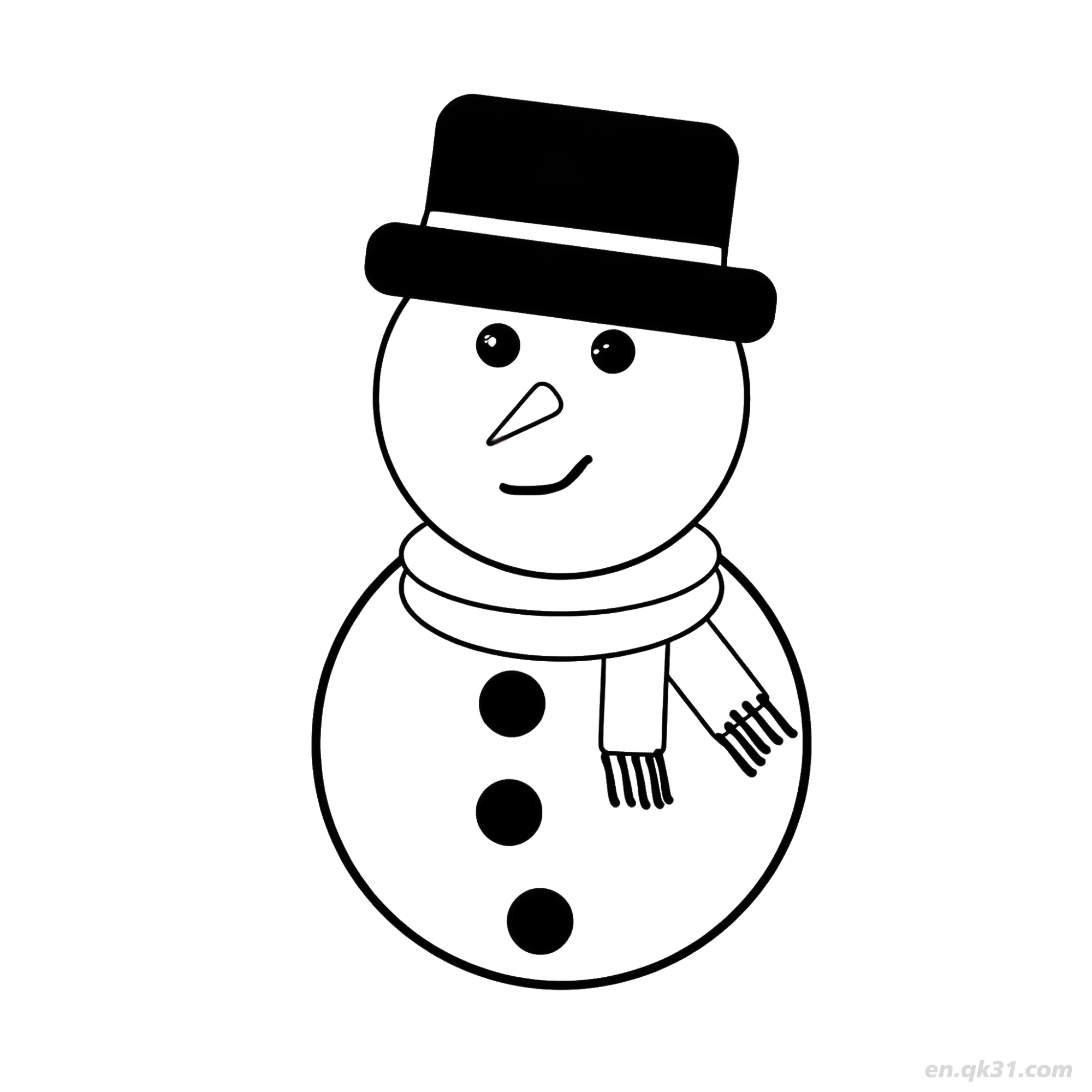 免费 经典高顶帽雪人涂色页 简笔画涂色页