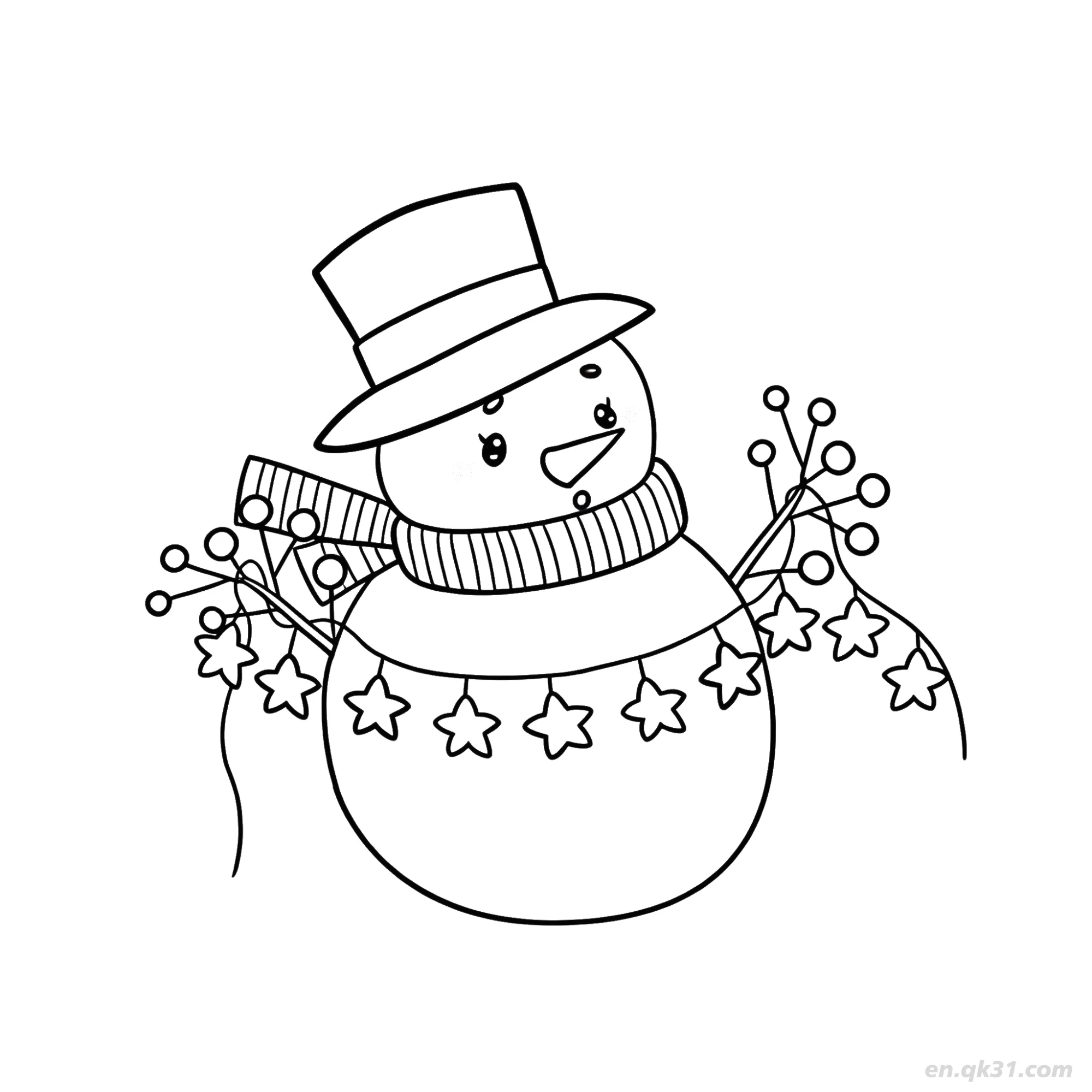 免费 节日星星花环雪人涂色页 简笔画涂色页