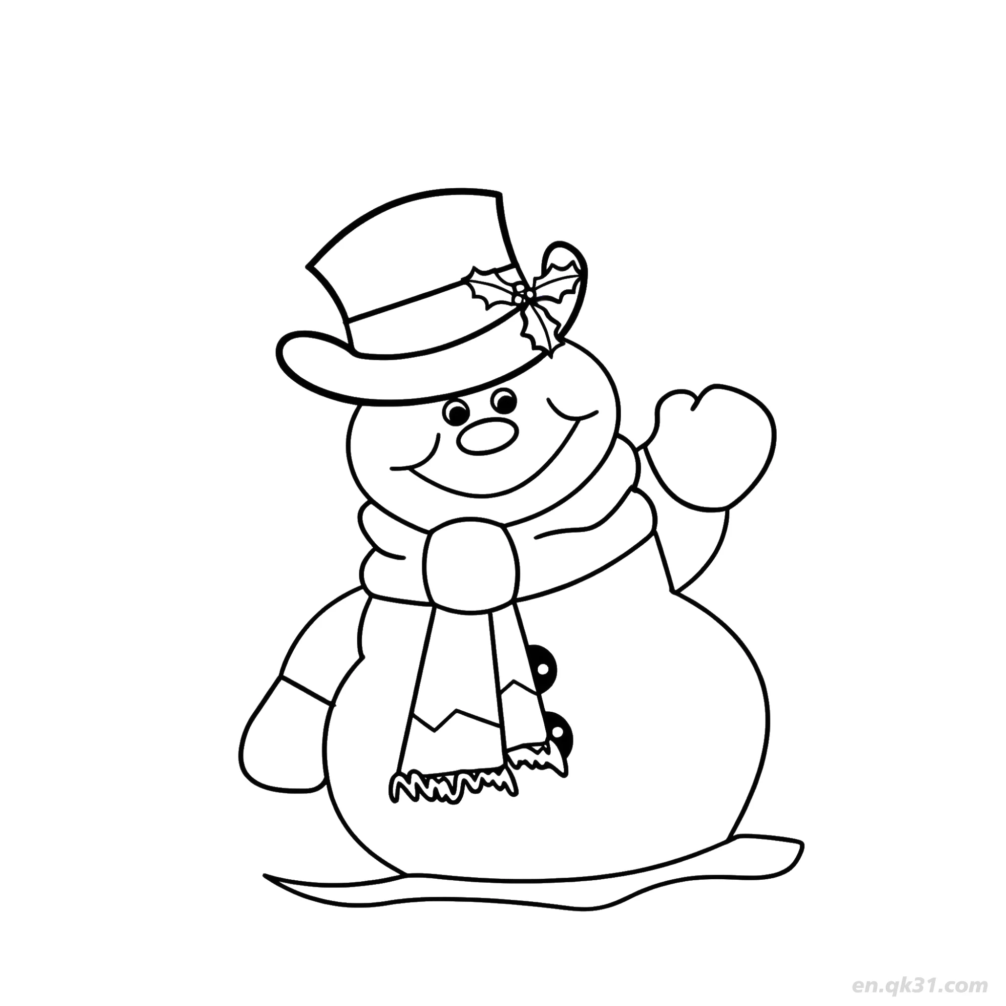 免费 冬青叶高顶帽雪人涂色页 简笔画涂色页