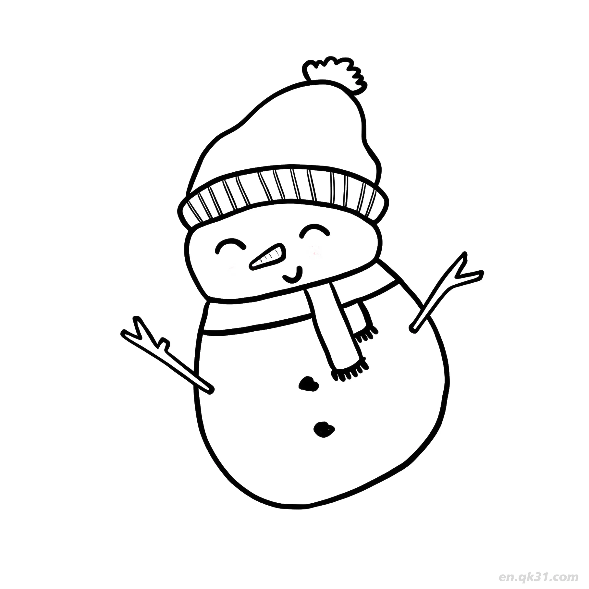 免费 快乐闭眼雪人涂色页 简笔画涂色页
