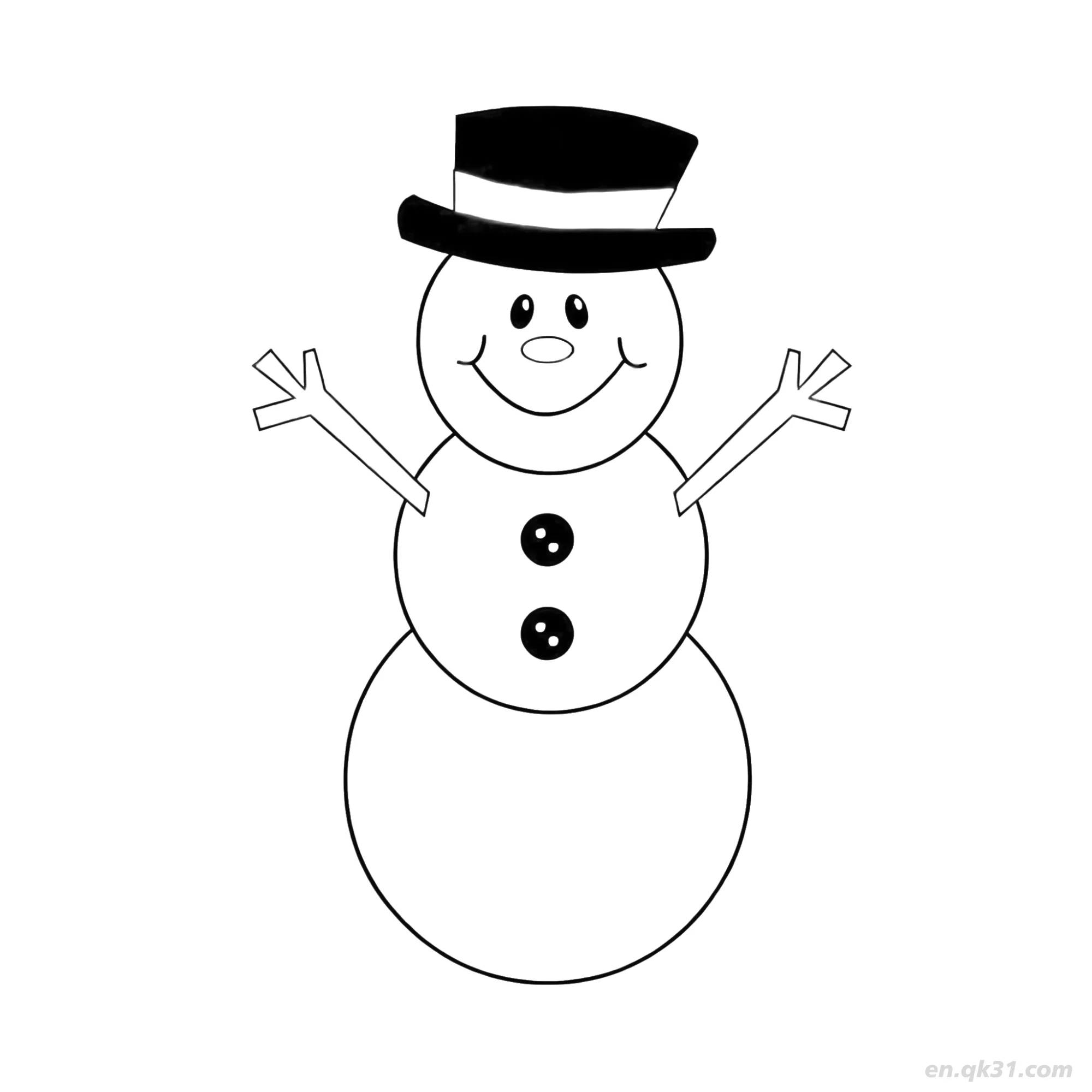 免费 举手雪人涂色页 简笔画涂色页