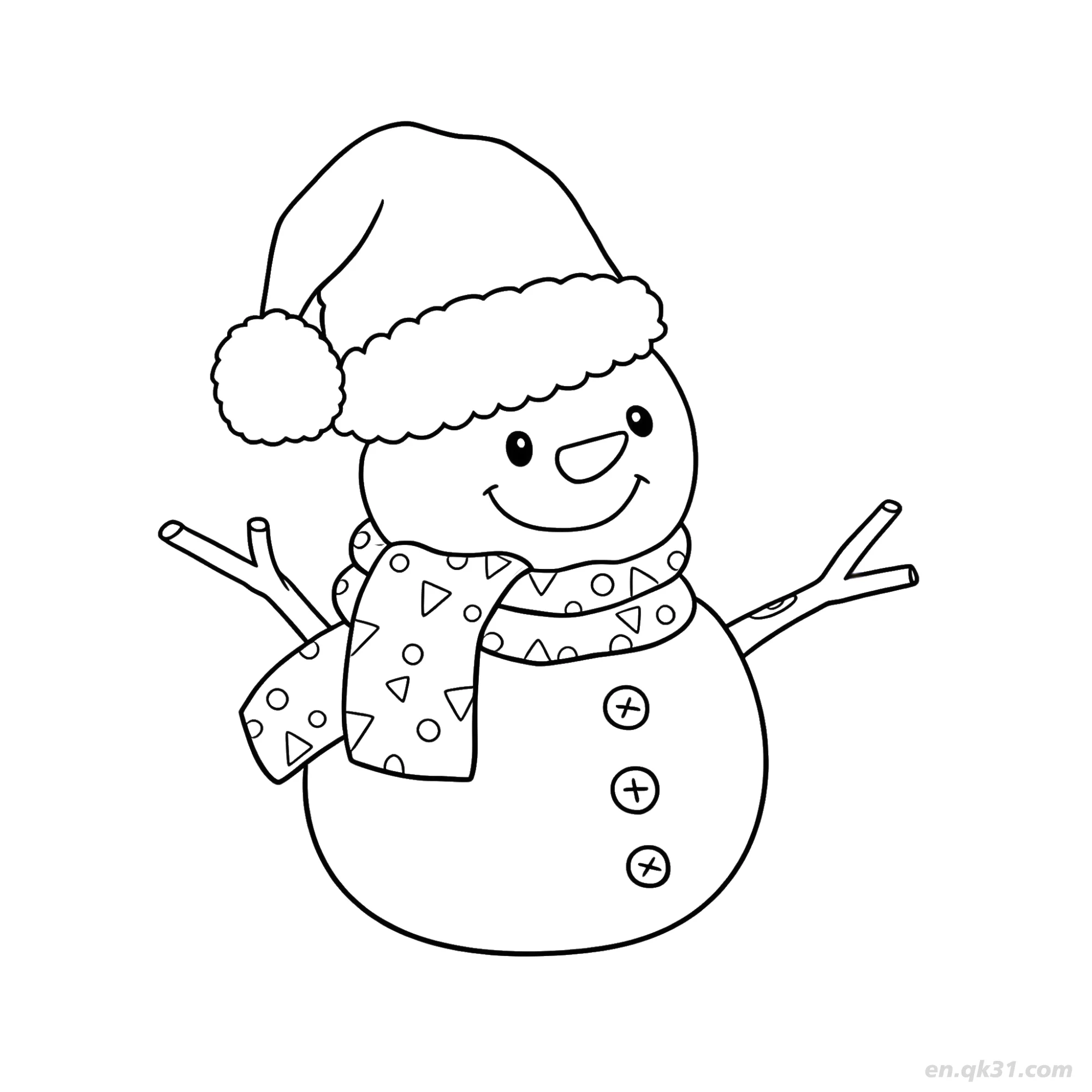 免费 圣诞帽雪人涂色页 简笔画涂色页