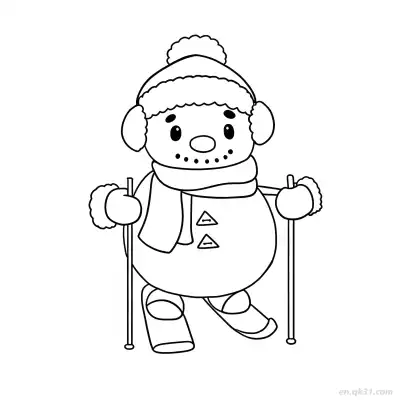 滑雪雪人冬季运动涂色页 – 免费可打印简笔画涂色画