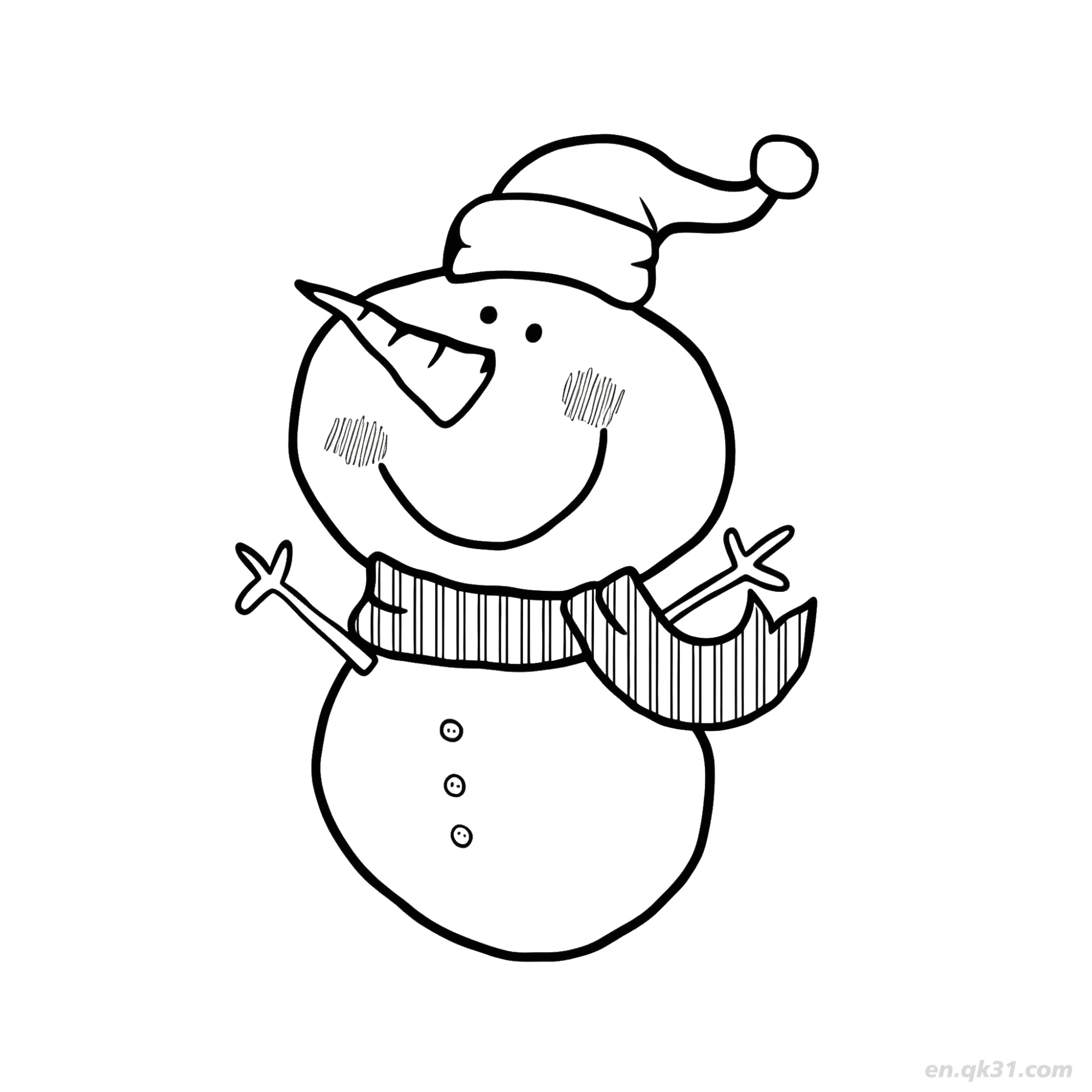 免费 微笑围巾雪人涂色页 简笔画涂色页