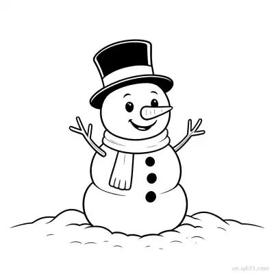 微笑高顶帽围巾雪人涂色页 – 免费可打印简笔画涂色画
