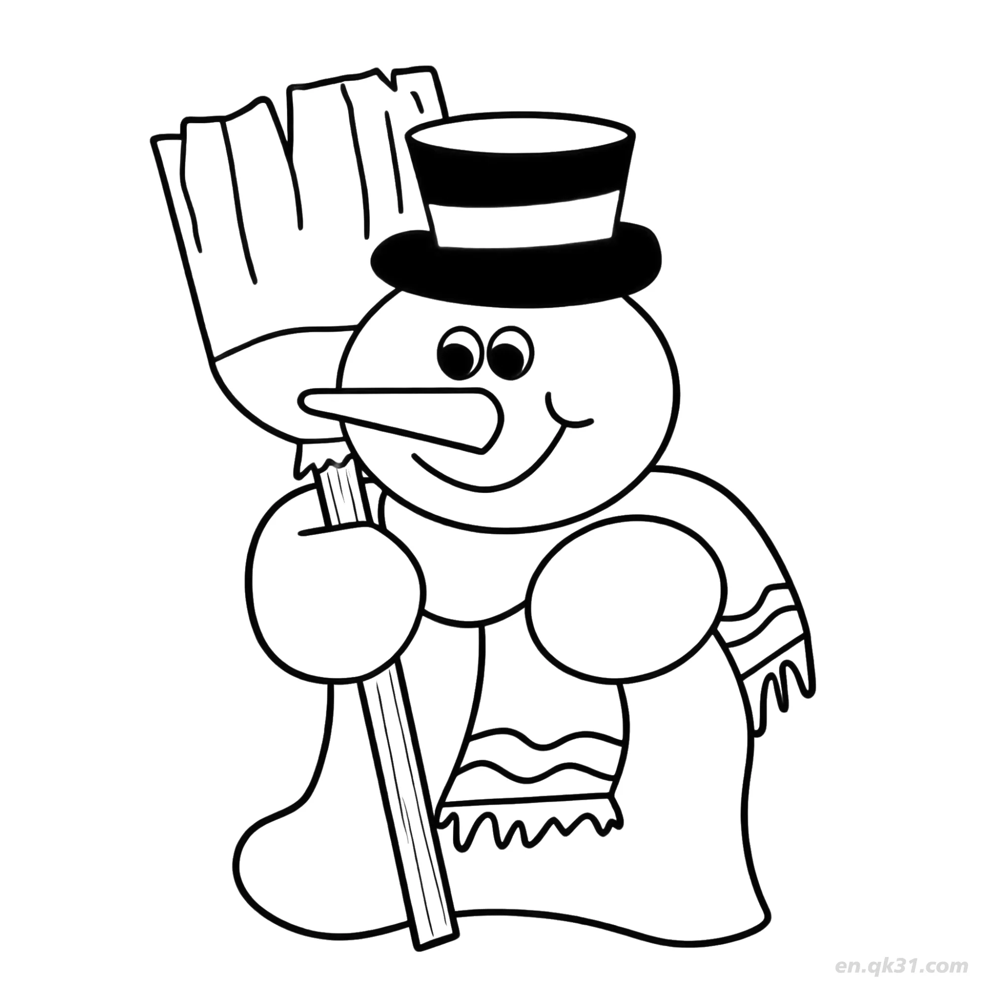免费 拿扫帚雪人涂色页 简笔画涂色页