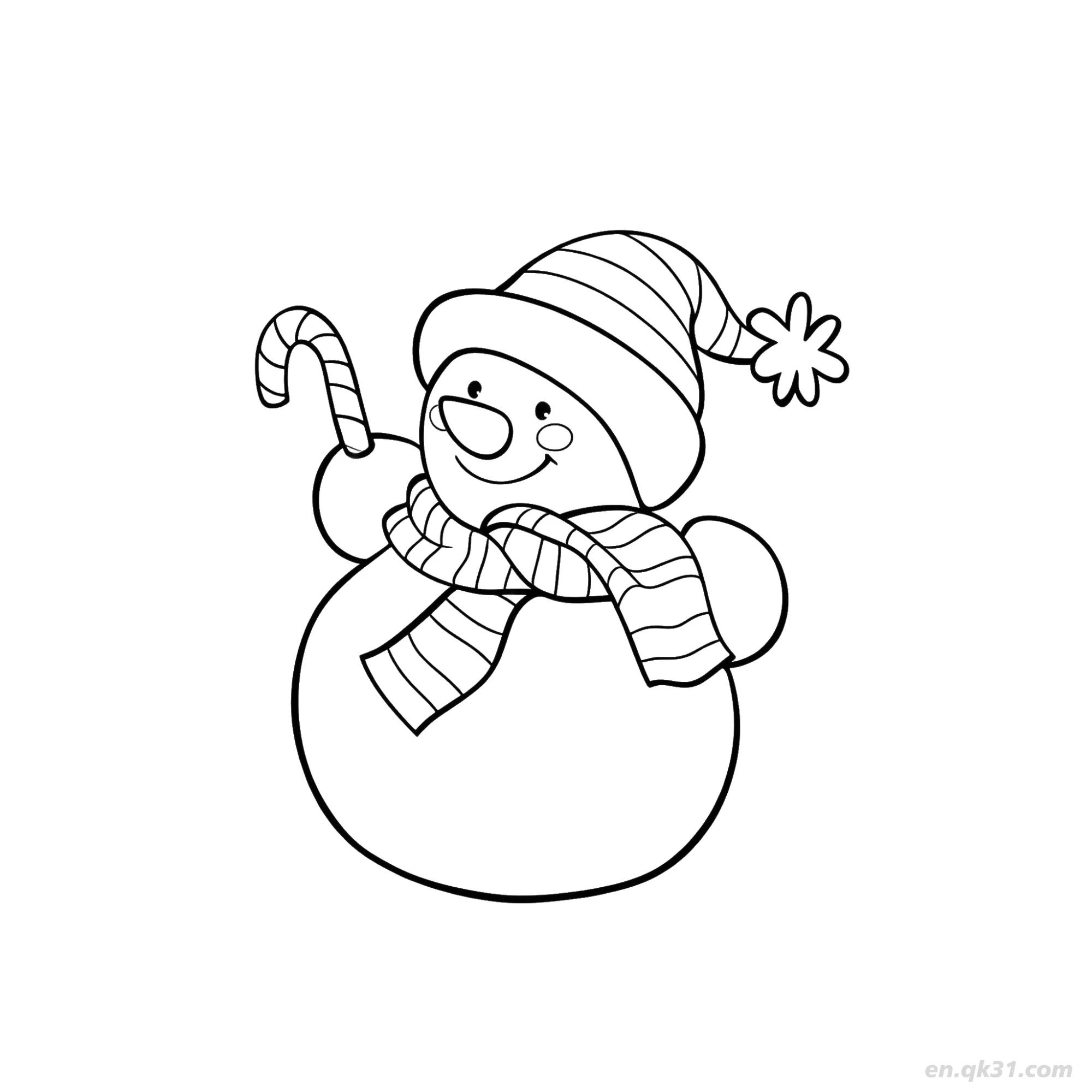 免费 拿糖果手杖雪人涂色页 简笔画涂色页