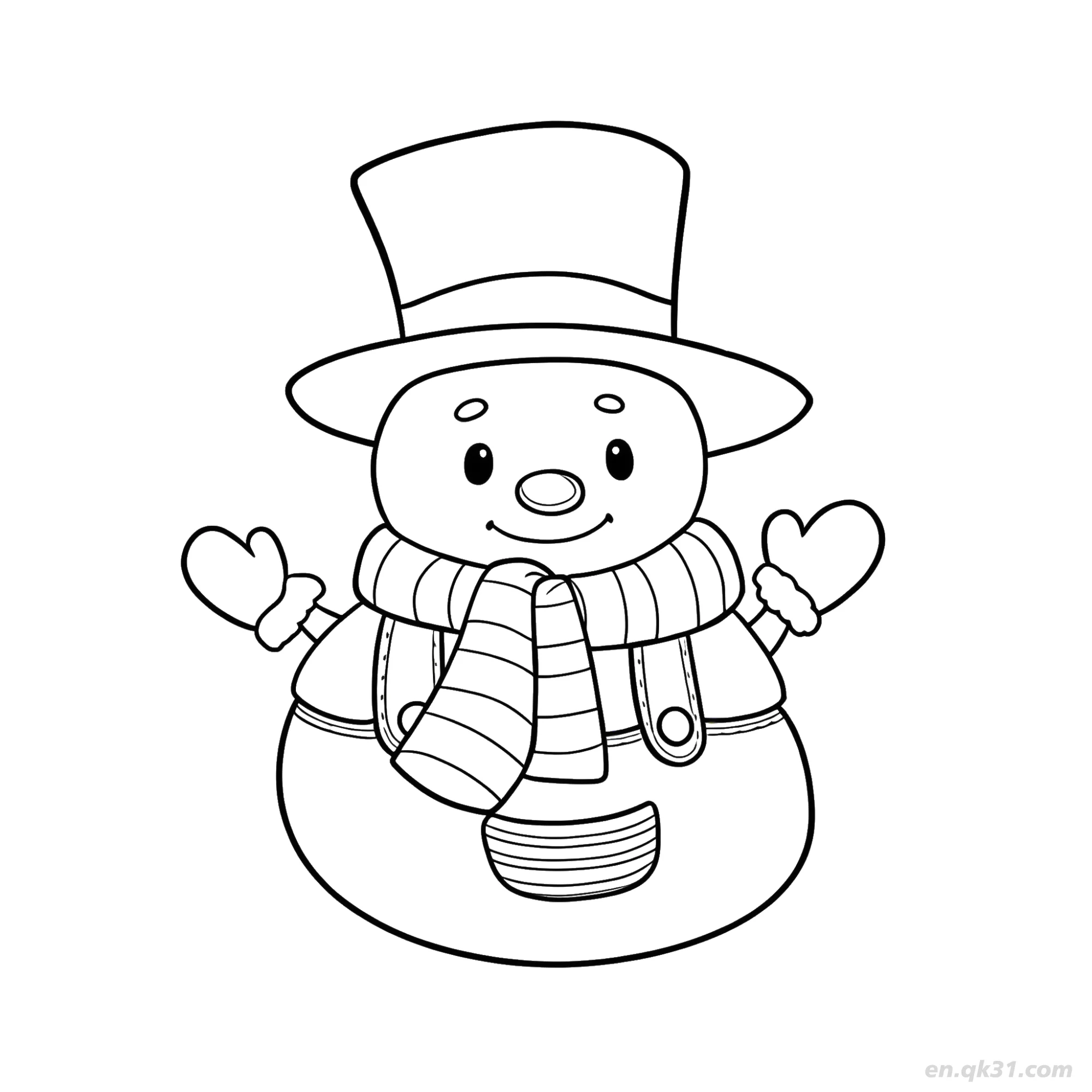 免费 穿外套戴手套雪人涂色页 简笔画涂色页