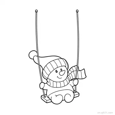 坐秋千雪人涂色页 – 免费可打印简笔画涂色画