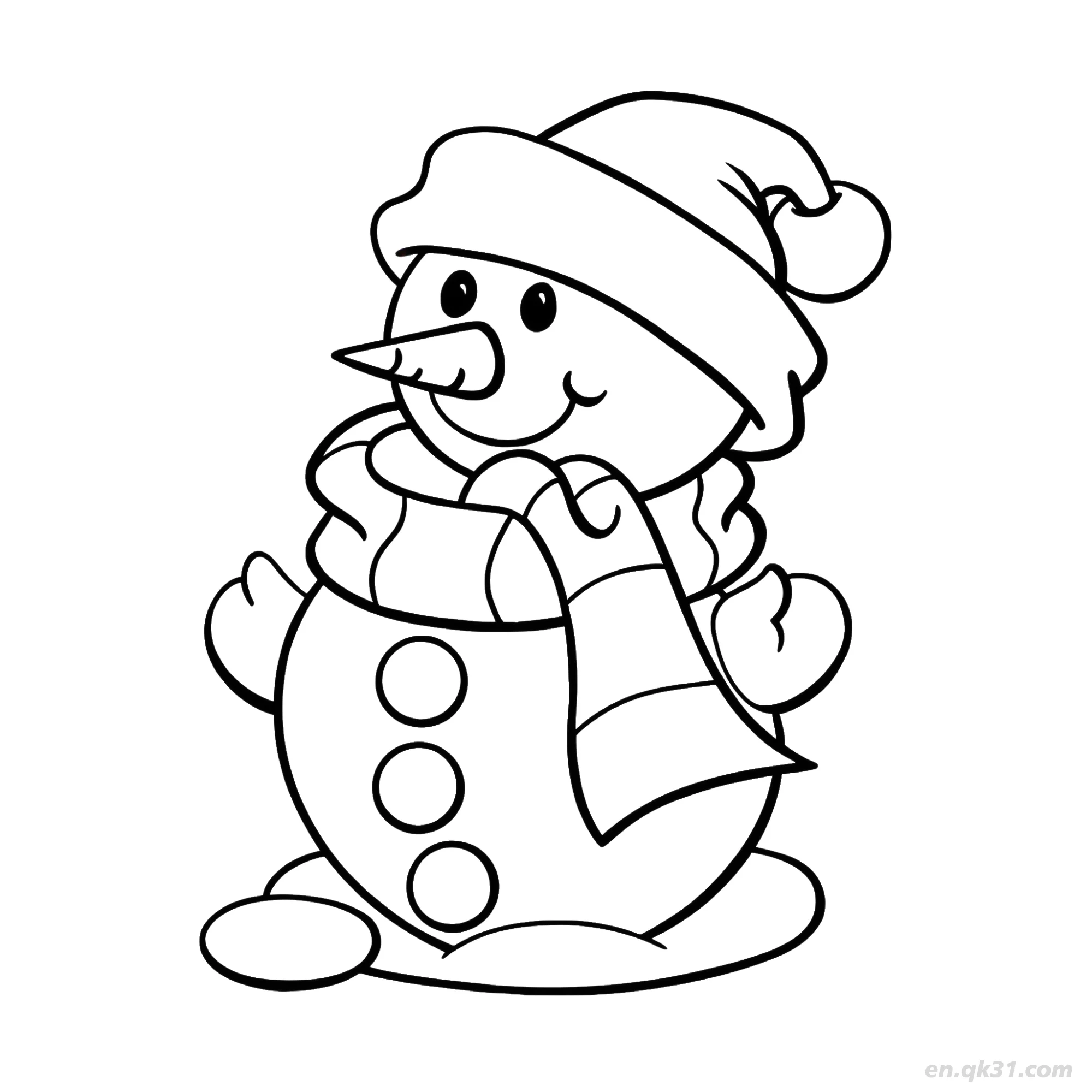 免费 雪地站立雪人涂色页 简笔画涂色页