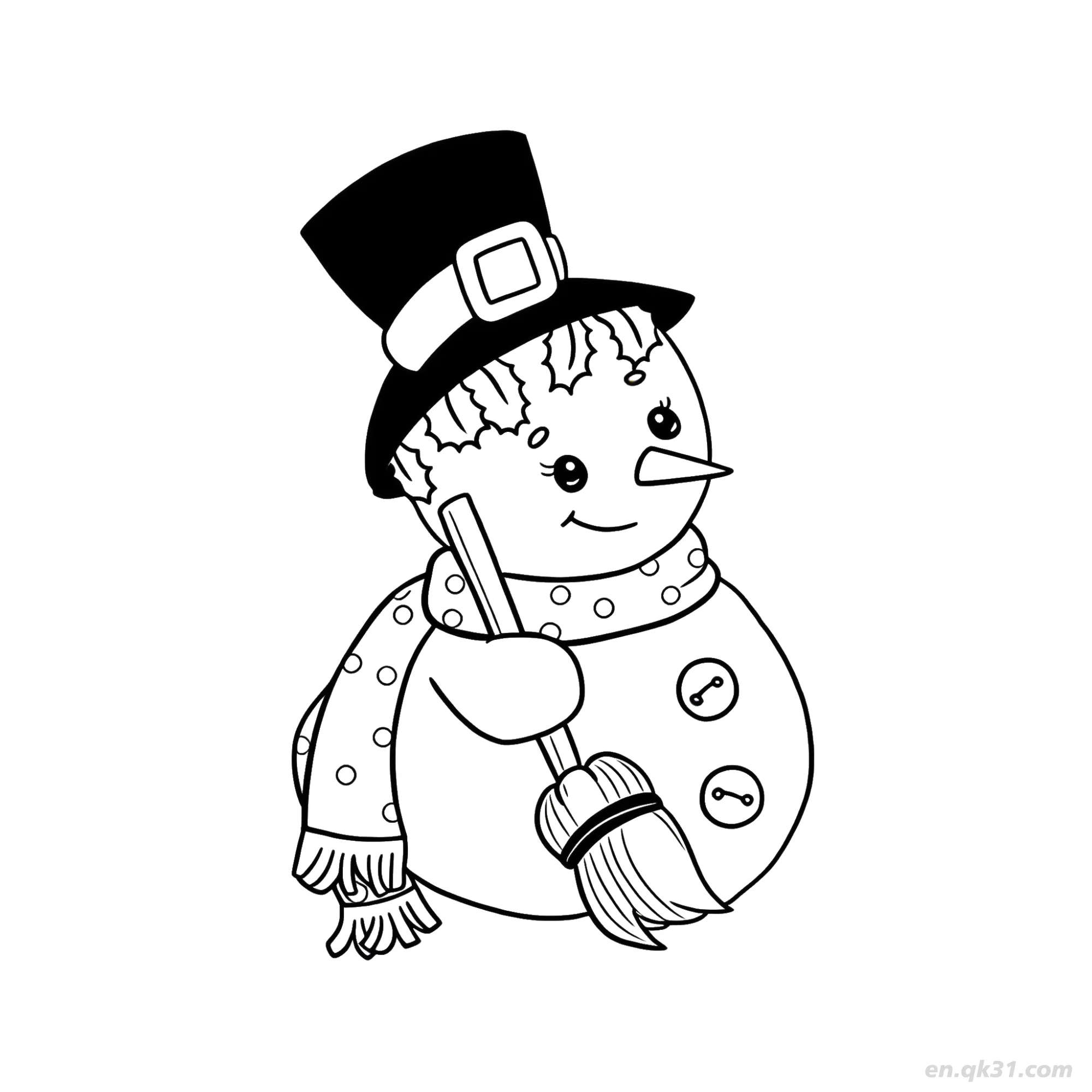 免费 带扫帚雪人涂色页 简笔画涂色页
