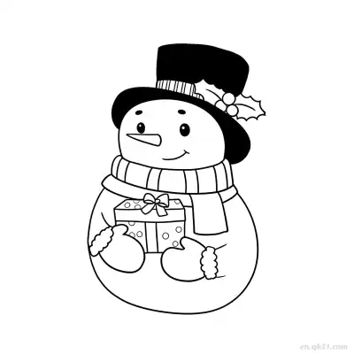 圣诞礼物冬青帽雪人涂色页 – 免费可打印简笔画涂色画