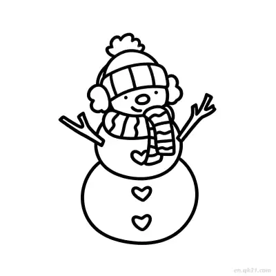 耳罩爱心雪人涂色页 – 免费可打印简笔画涂色画