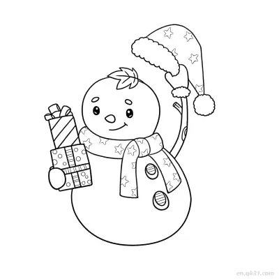 礼物雪人涂色页 – 免费可打印简笔画涂色画