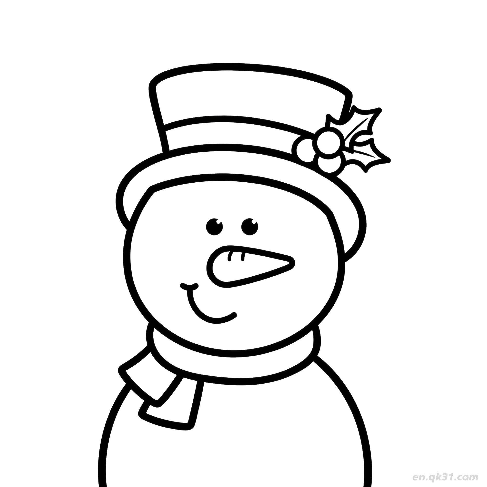 免费 冬青叶高顶帽雪人涂色页 简笔画涂色页