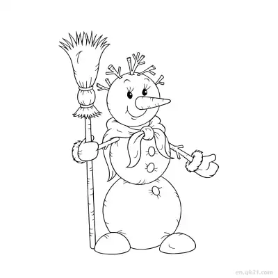 手套稻草扫帚雪人涂色页 – 免费可打印简笔画涂色画