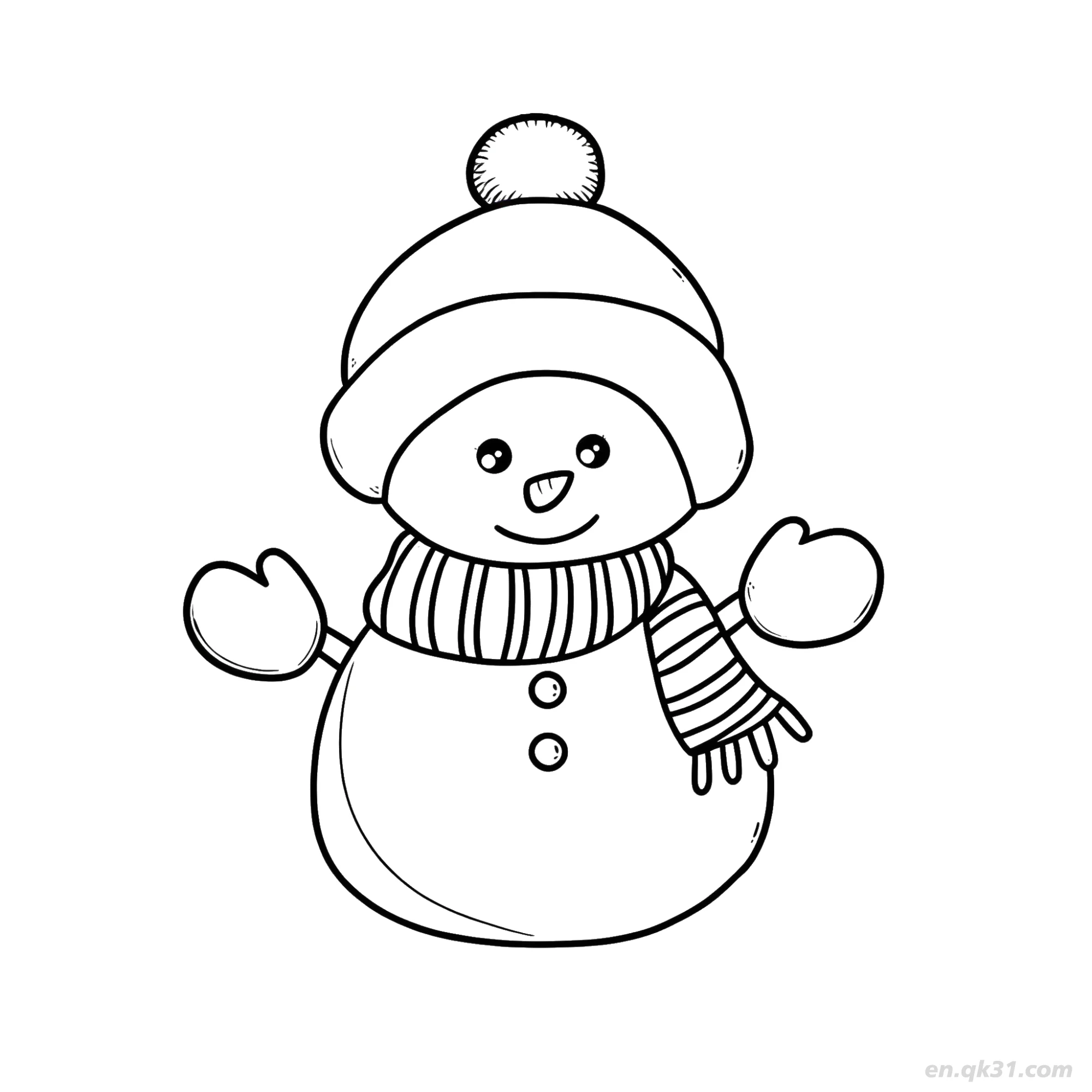 免费 毛球帽雪人涂色页 简笔画涂色页