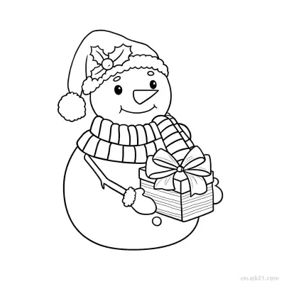 圣诞礼物雪人涂色页 – 免费可打印简笔画涂色画