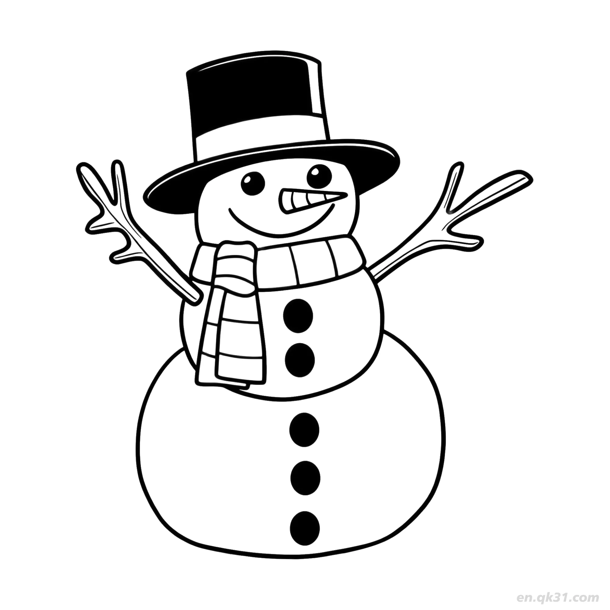 免费 条纹围巾高顶帽雪人涂色页 简笔画涂色页