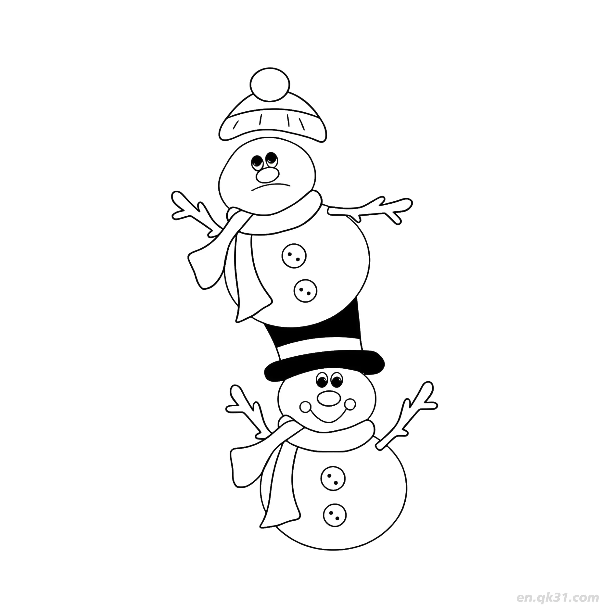 免费 堆叠雪人涂色页 简笔画涂色页