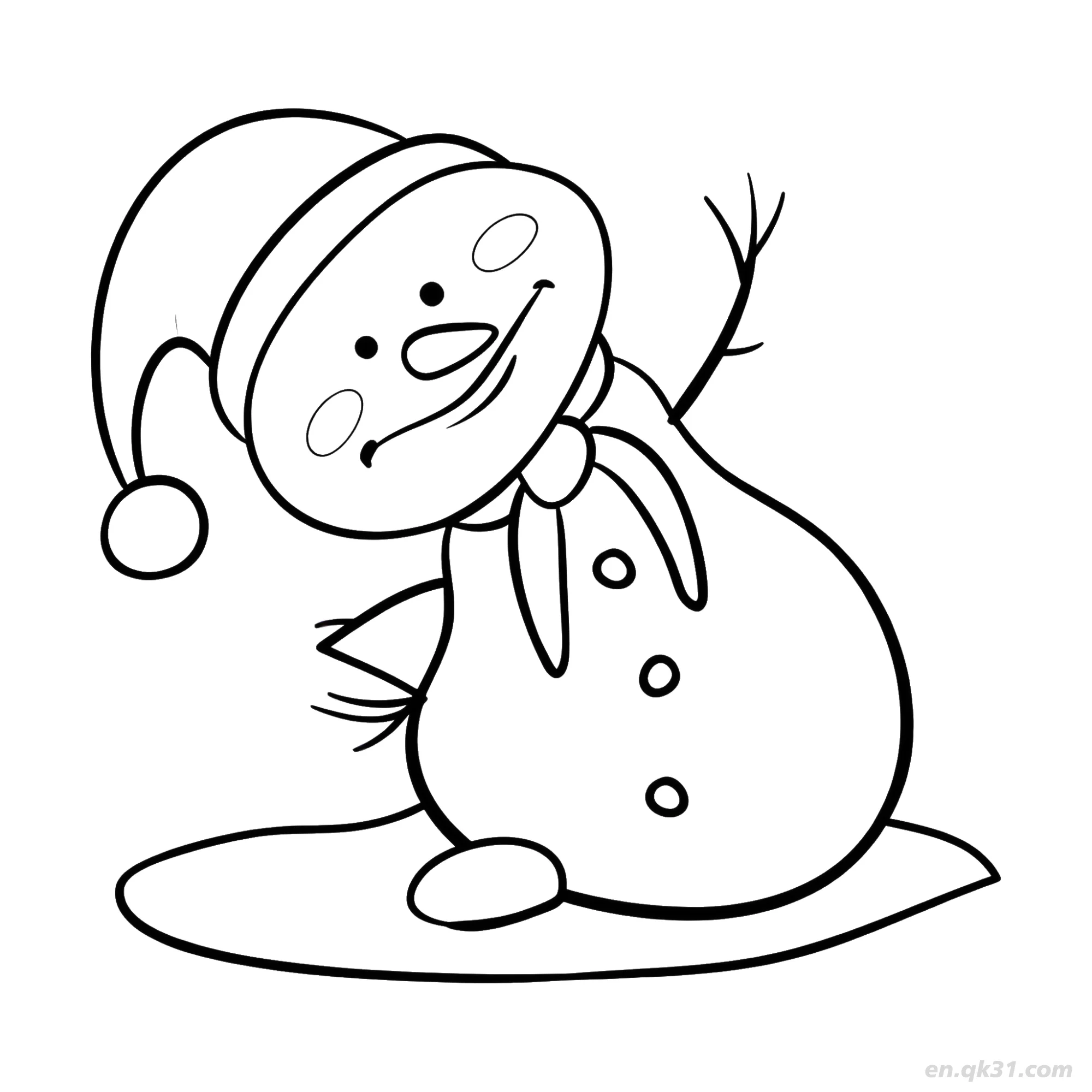免费 挥手冬季雪人涂色页 简笔画涂色页
